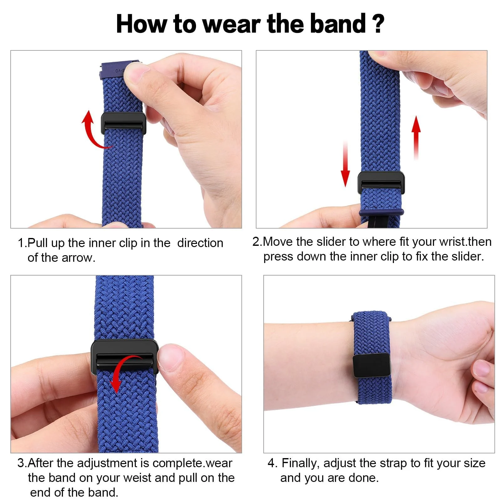 DL3 Mobilak Braided Strap for Huawei Watch Fit 4 / Fit 4 Pro/Fit 3 Bracelet, Quick Release Adjustable Nylon Sport Elastic Loop Band, Anti-Slip Magnetic Buckle Stretchy Nylon Strap - Navy Blue
