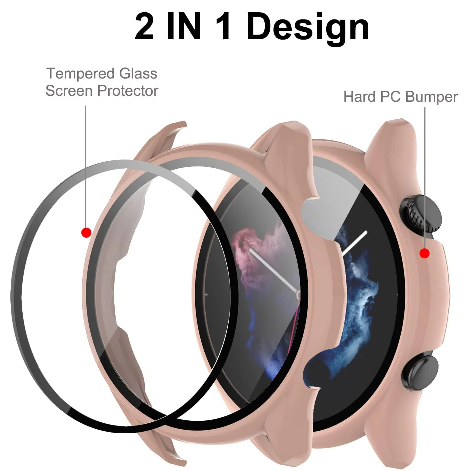DL3 Mobilak Protective Case Compatible with Amazfit GTR 2 / GTR 2e 9H Hardness PC Case Bumper Full Slim Protective Cover with Tempered Glass For Amazfit GTR2 / GTR 2e - Pink