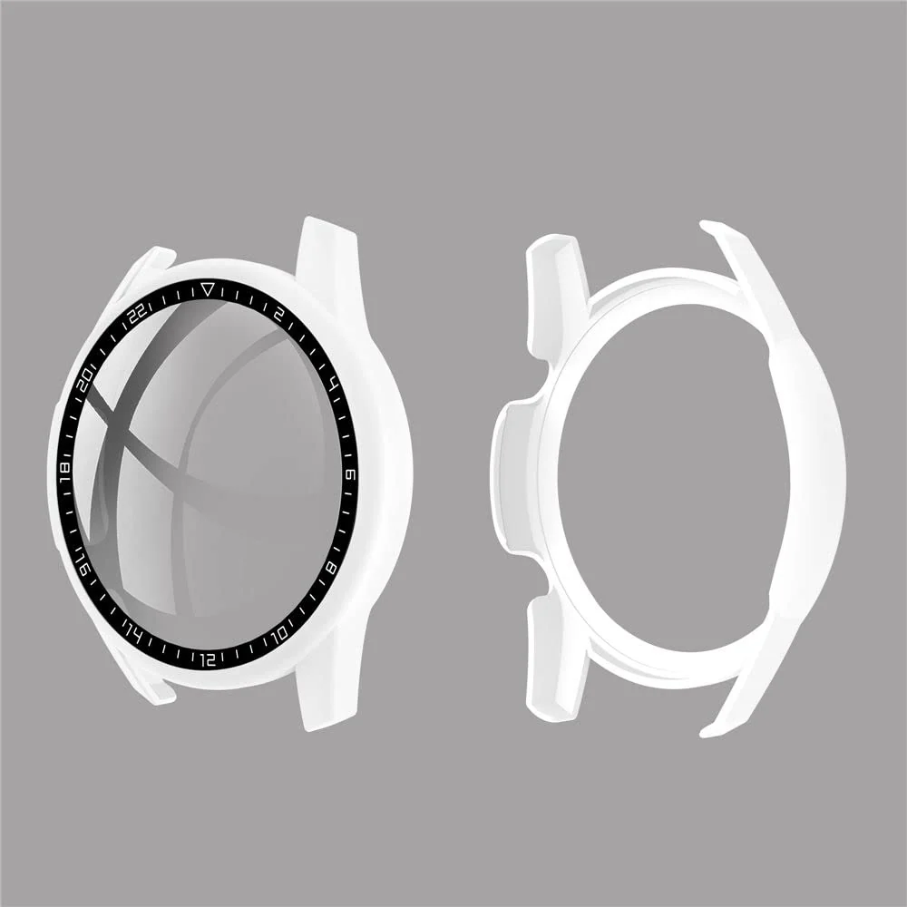 DL3 Mobilak Case Compatible with Huawei Watch GT2 46mm PC Cover with Bezel Tempered Glass Protection, Ultra Thin Full Protection for Huawei Watch GT 2 46 mm Protective Case - White