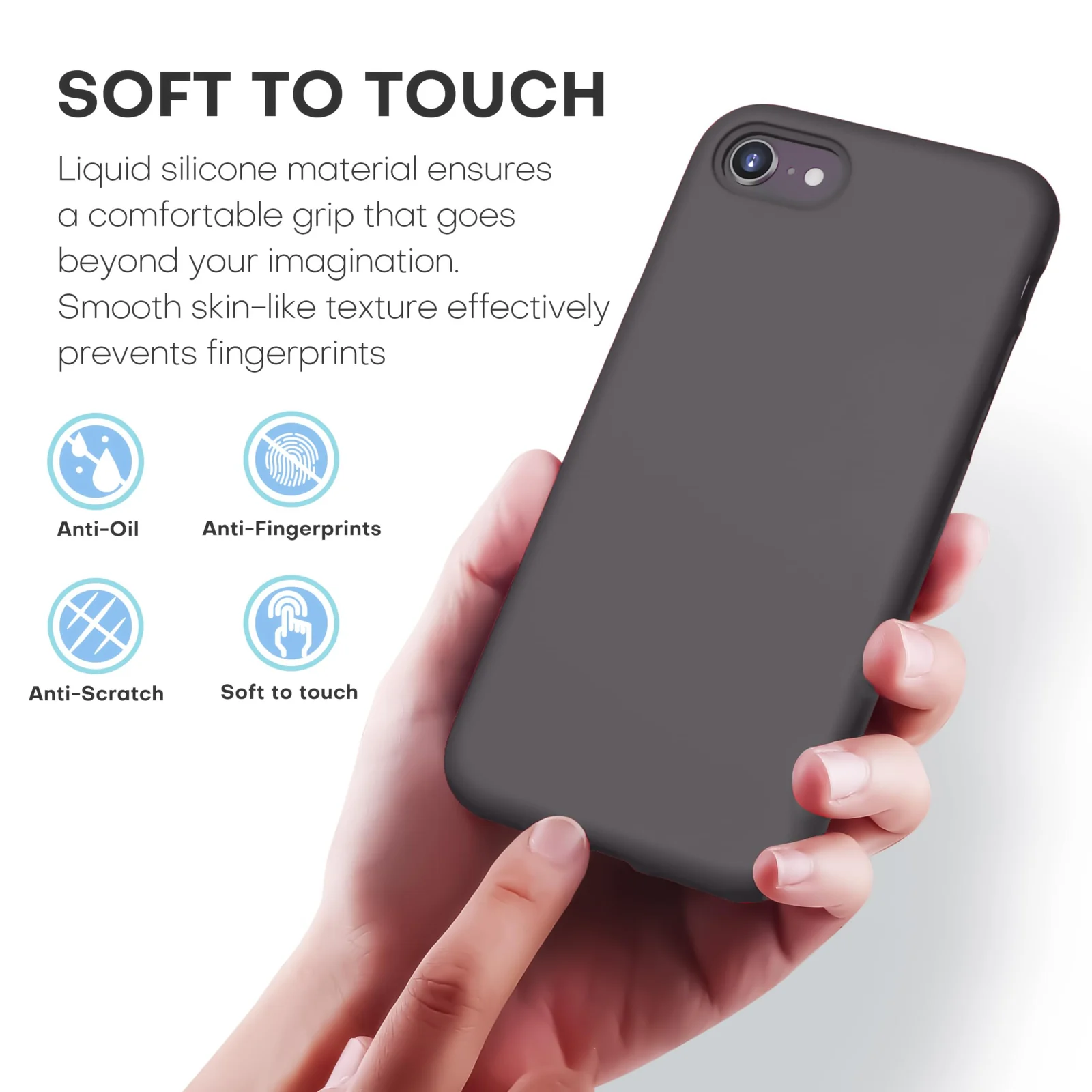 DL3 Mobilak Liquid Silicone Protective Case with Soft Microfiber Lining for iPhone SE 2022, SE 2020, iPhone 7, iPhone 8 - Dark Brown