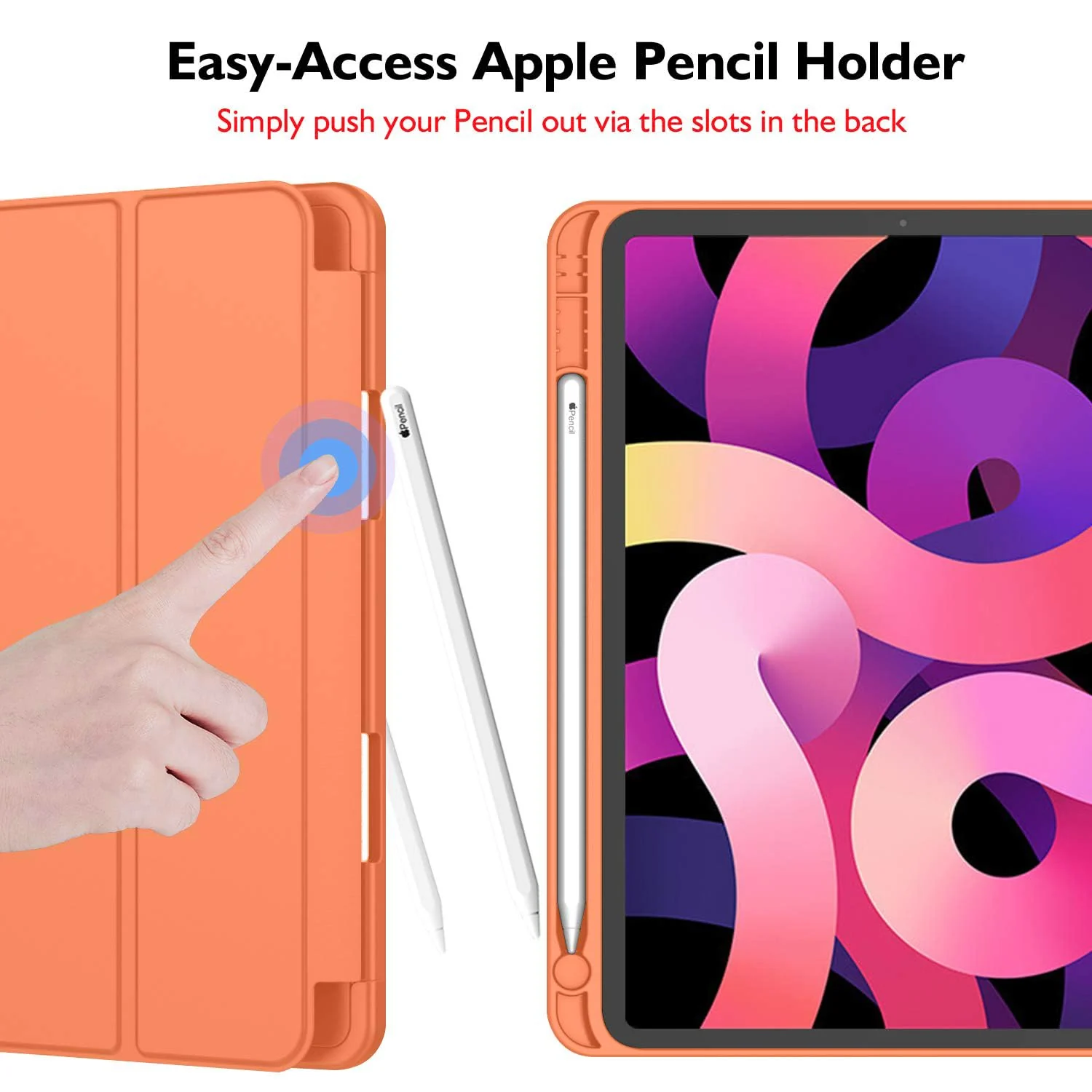 DL3 Mobilak iPad Air 11-Inch M2 (2024), iPad Air 5/4 (2022/2020 5th/4th 10.9-Inch) Case with Pencil Holder Full Body Protection + Apple 2nd Pencil Charging and Auto Wake/Sleep - Orange
