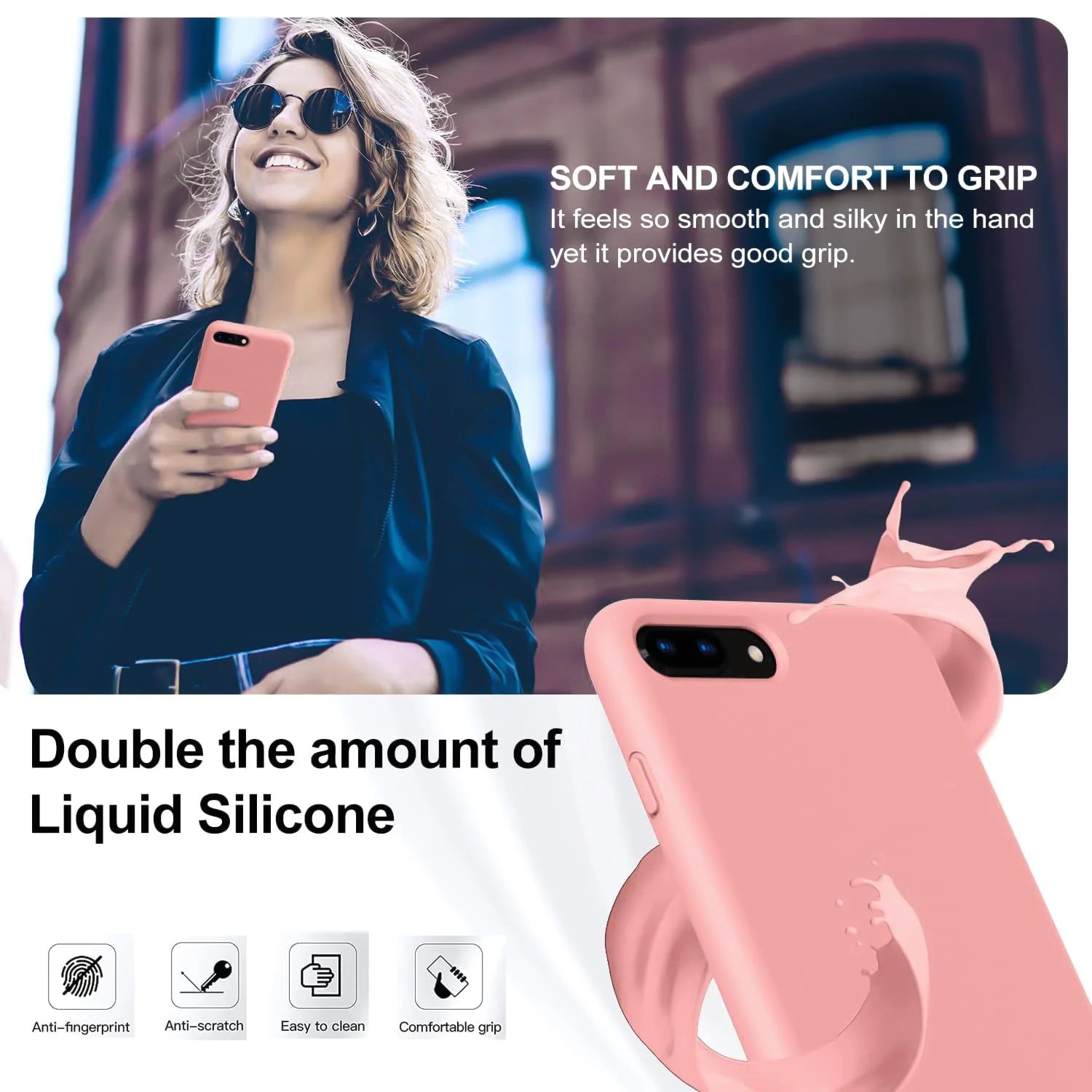 DL3 Mobilak Compatible with iPhone 7 Plus/iPhone 8 Plus Case, Liquid Silicone Case, Full Body Protective Cover, Shockproof, Slim Phone Case, Anti-Scratch Soft Microfiber Lining - Pink 2