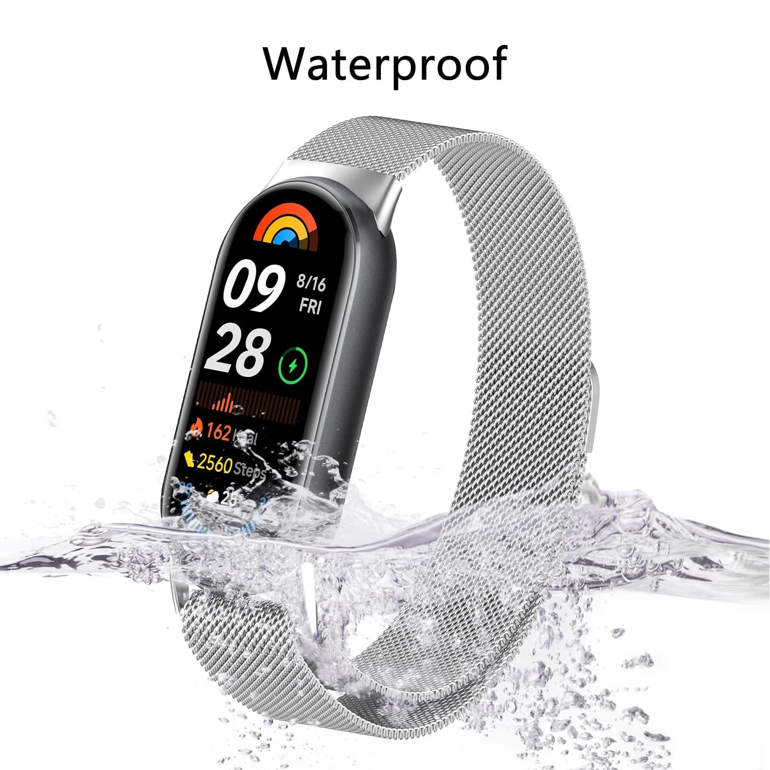 DL3 Mobilak Bracelet Compatible with Xiaomi Mi Band 10/9/8, Stainless Steel Replacement Straps, Mesh Metal Watch Strap, Magnetic Adjustable Replacement Strap For Xiaomi Smart Band 8/9/10 - Silver