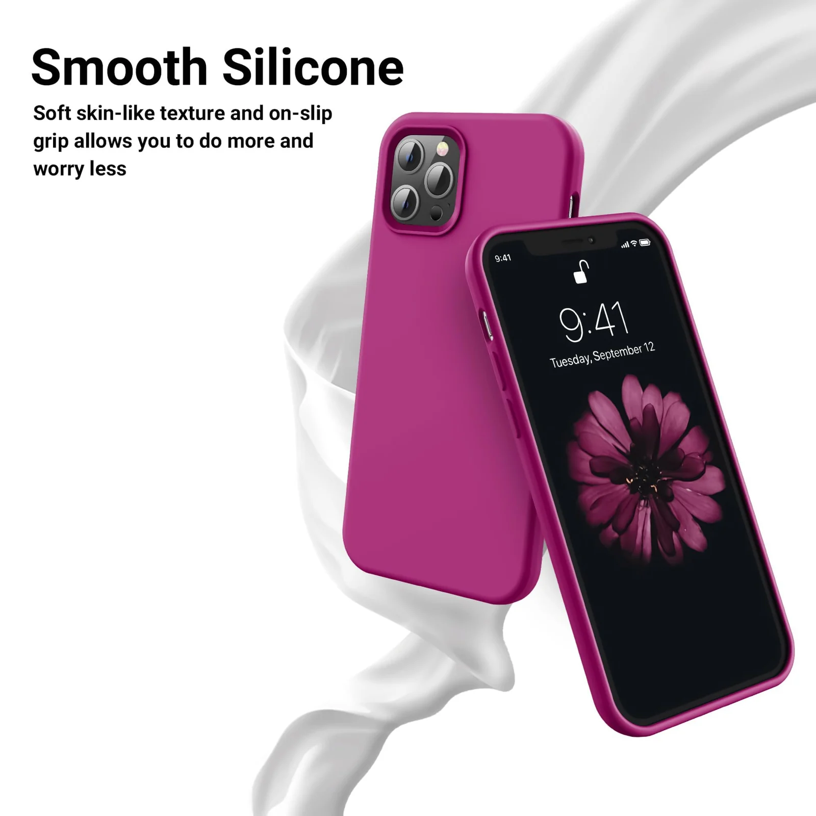 DL3 Mobilak Liquid Silicone Protective Case for iPhone 14 Pro (6.1 Inch) with Camera Protection and Microfiber Lining - Fuchsia