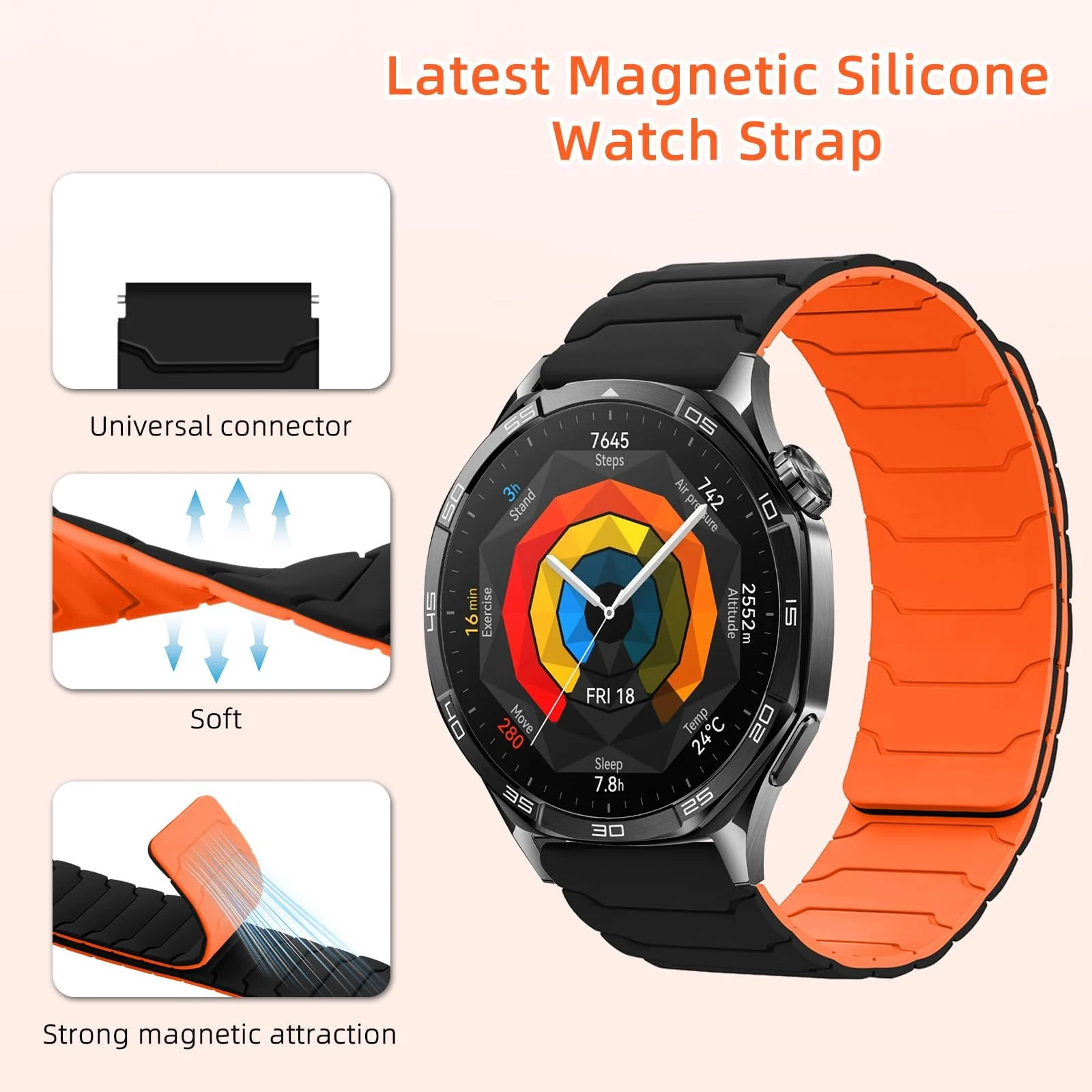 DL3 Mobilak 22mm Silicone Magnetic Strap for Xiaomi Redmi Watch 5 Active/5 Lite/Samsung Galaxy Watch 46mm/Watch 3 45mm/Gear S3/Huawei watch (GT6 GT5 GT4 GT3 GT2 GT 46MM)/GT2E/GT6 Pro/GT 5 Pro/Amazfit GTR4/Bip 6 - Coal Black/black
