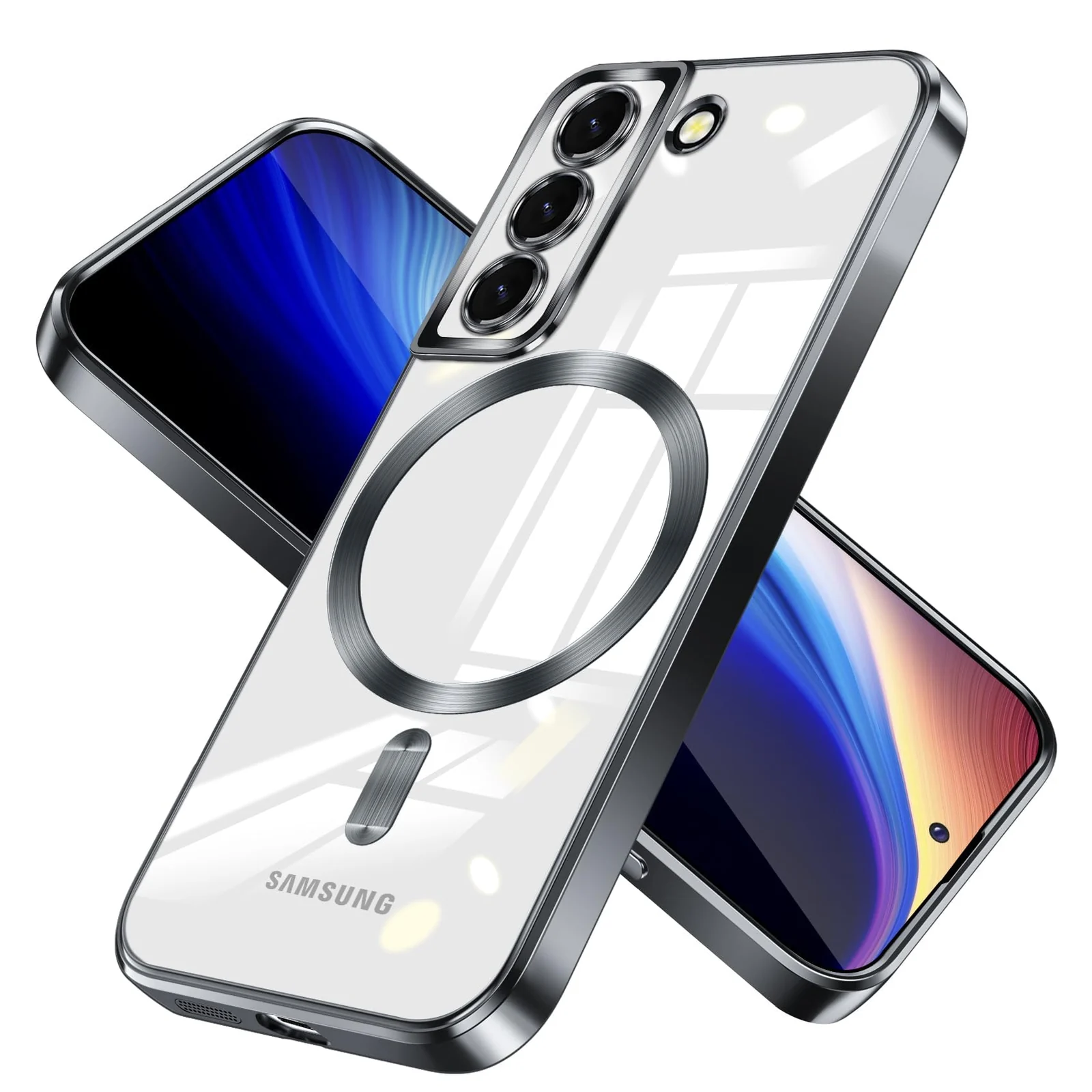 DL3 Mobilak Clear MagSafe-Compatible Magnetic Case for Samsung Galaxy S21 FE 5G with Camera Protection and Shockproof Design - Black