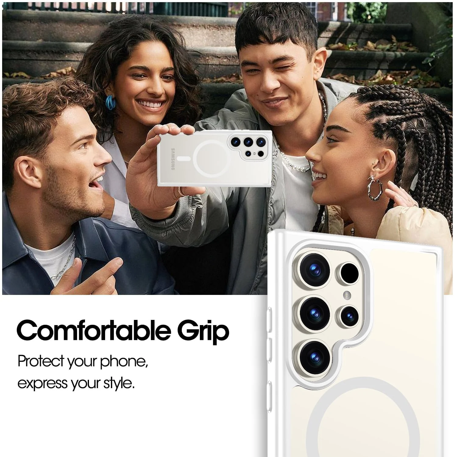 DL3 Mobilak Wallet Case with Card Slot for Samsung Galaxy S24 Ultra with Camera Protection and Magnetic Car-Mount Support - White