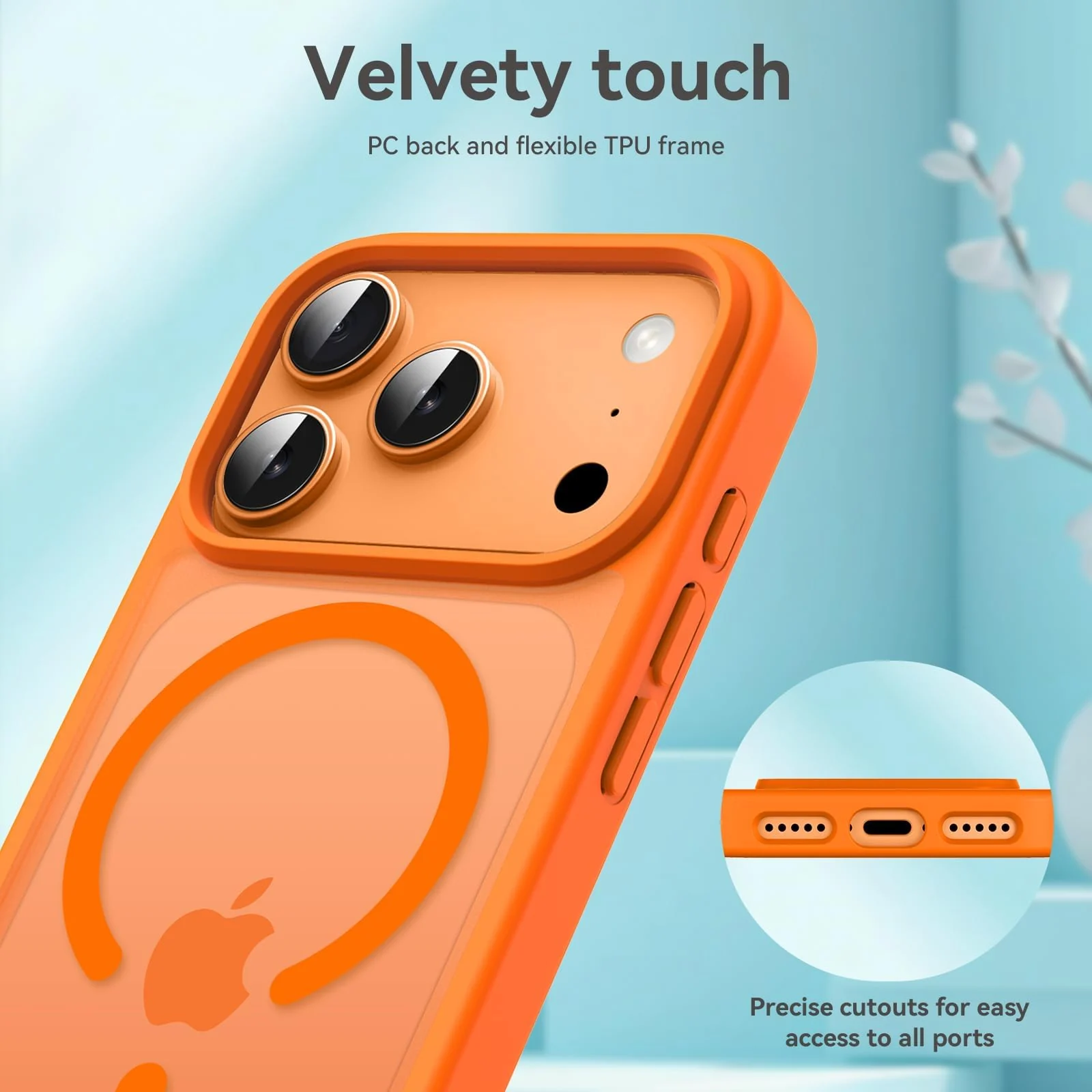 DL3 Mobilak Matte MagSafe-Compatible Magnetic Case for iPhone 17 Pro Max with Camera Protection and Magnetic Car-Mount Support - Orange
