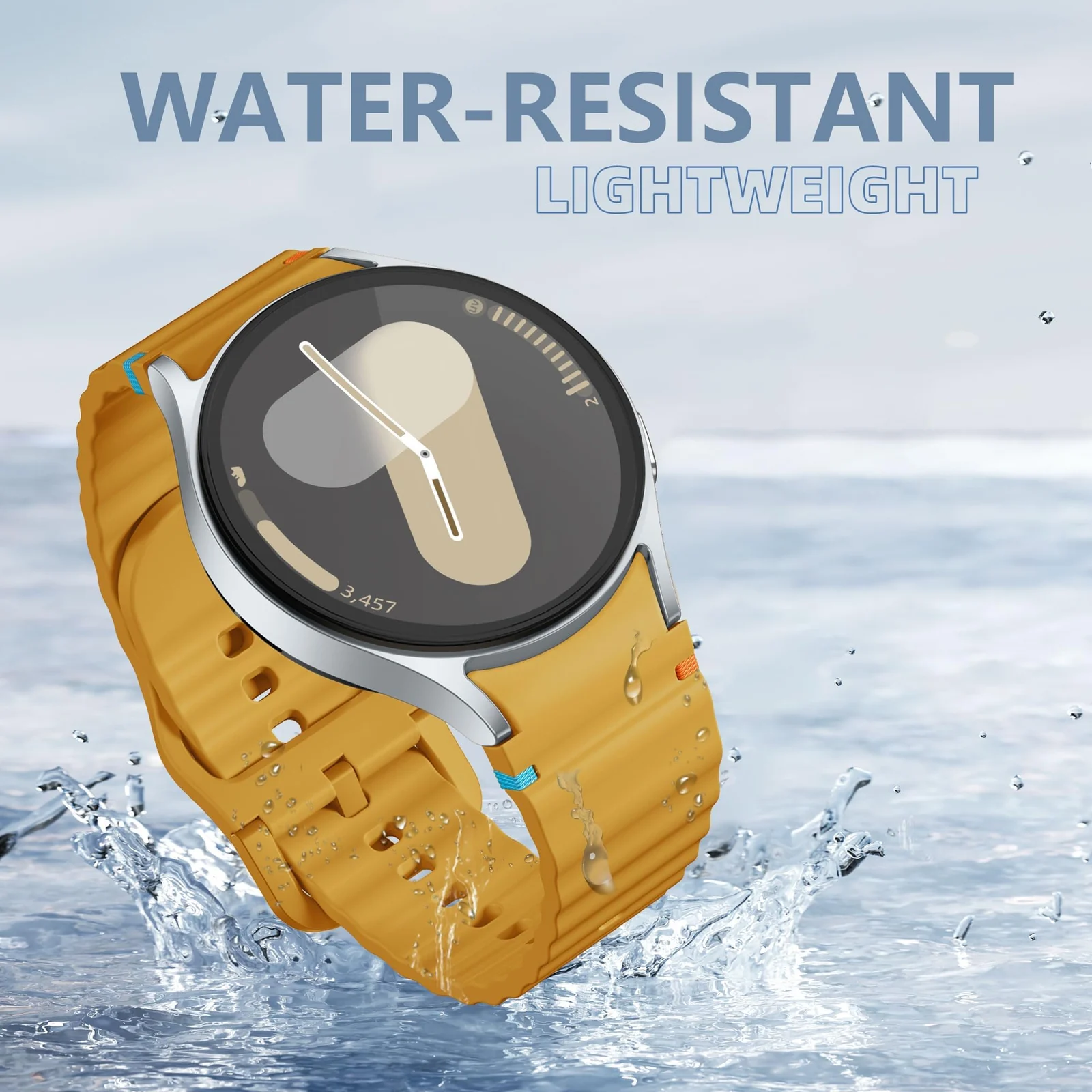 DL3 Mobilak No Gap Sport Bands For Samsung Galaxy Watch 7 6 5 4 FE Strap 40mm 44mm, Soft Silicone Sport Band for Galaxy Watch 6 Classic Straps 47mm 43mm/Galaxy Watch 5 Pro/Watch 4 Classic 42mm 46mm for Men Women - Yellow