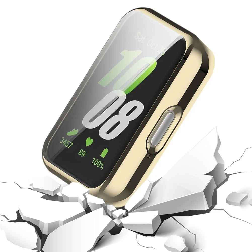 DL3 Mobilak Case Compatible with Samsung Galaxy Fit 3 Case All-Around with Built-in Screen Protector Watch Soft TPU Shockproof Cover Slim Guard Thin Bumper Shell Protector - Gold