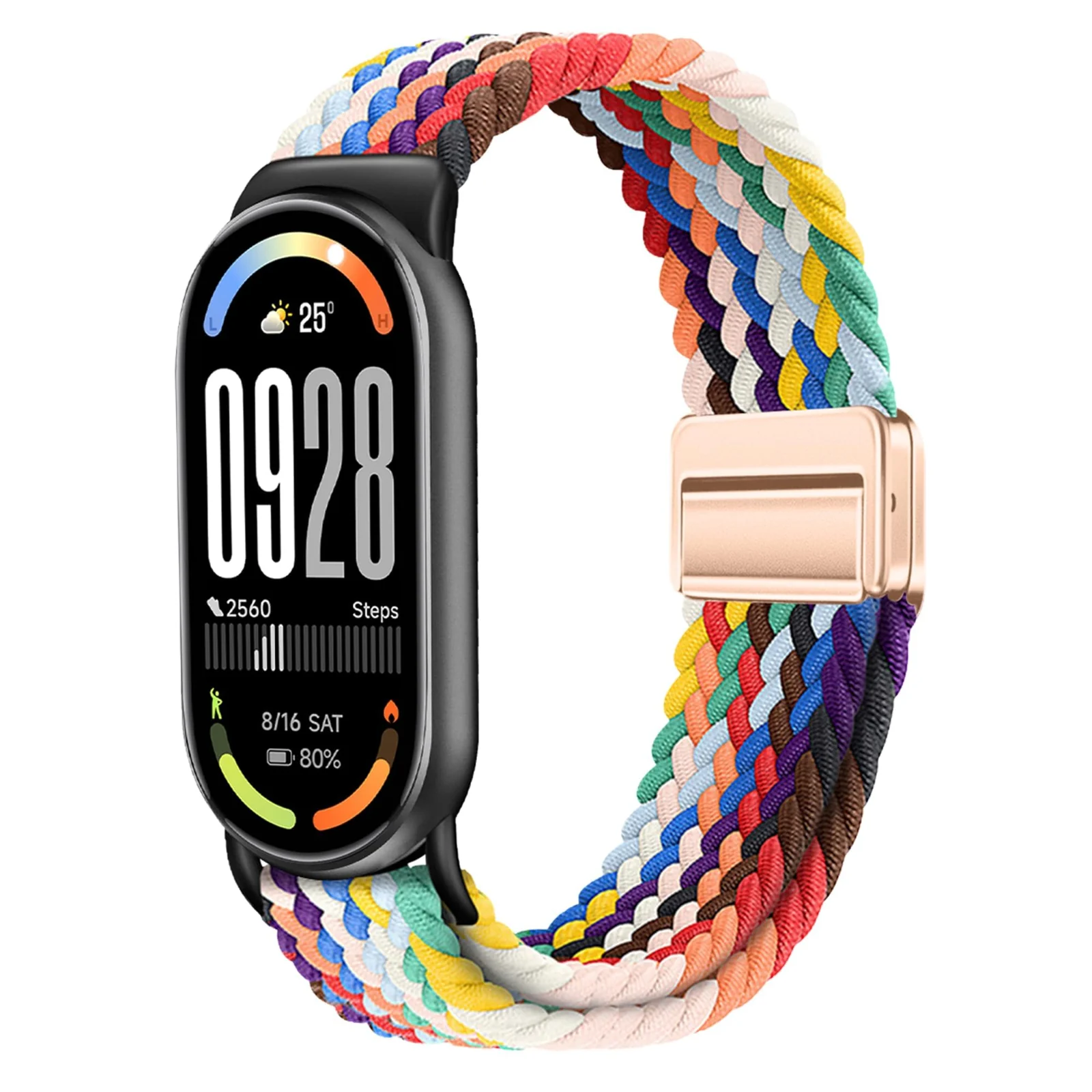 DL3 Mobilak Braided Strap for Xiaomi Mi Band 10/9/8, Men Women Breathable Elastic Nylon with Magnetic Buckle Watch Band for Xiaomi Smart Band 10/Xiaomi Smart Band 9/8 - Official Rainbow