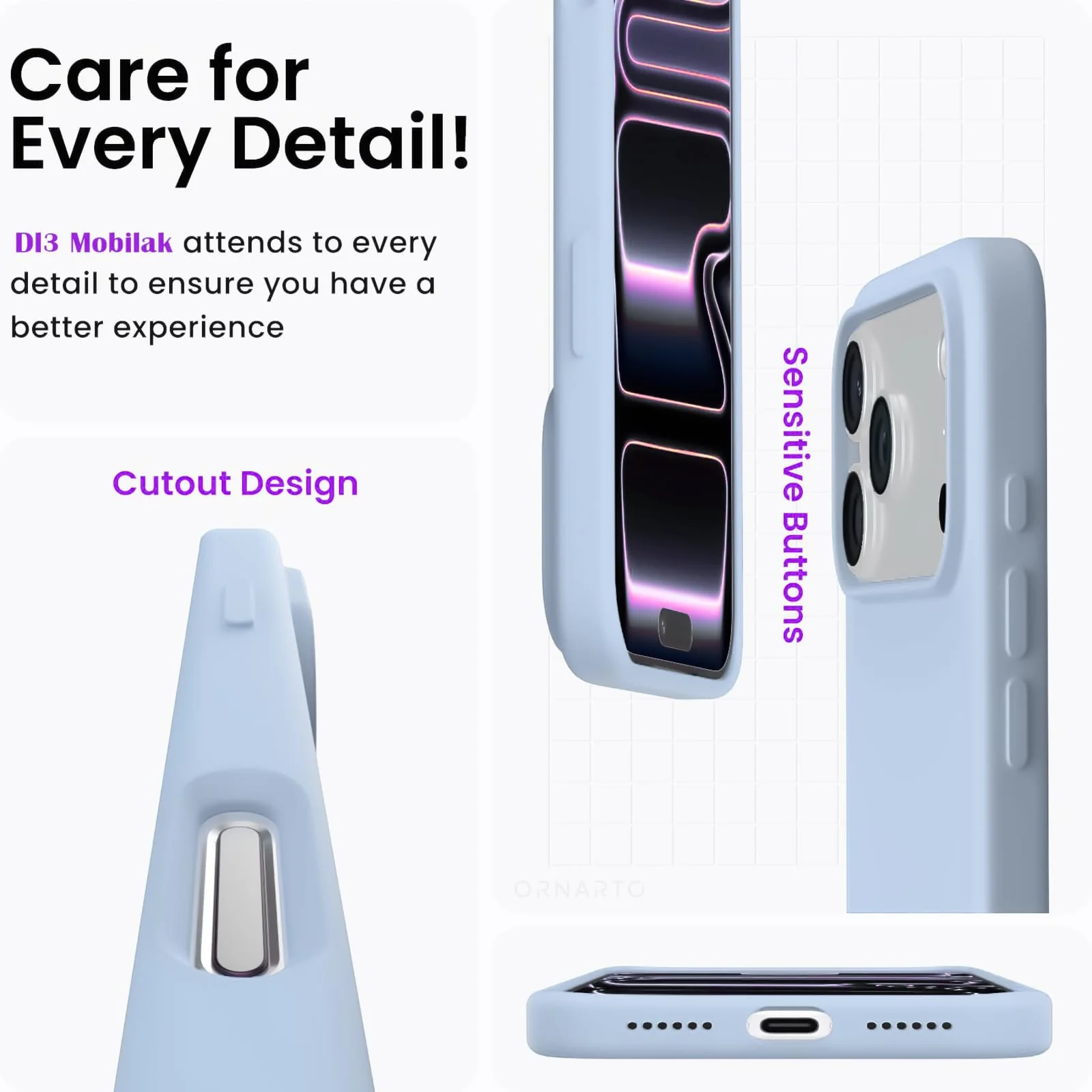 DL3 Mobilak Liquid Silicone Protective Case with Soft Microfiber Lining for iPhone 17 Pro Max 6.9-Inch - Sky Blue