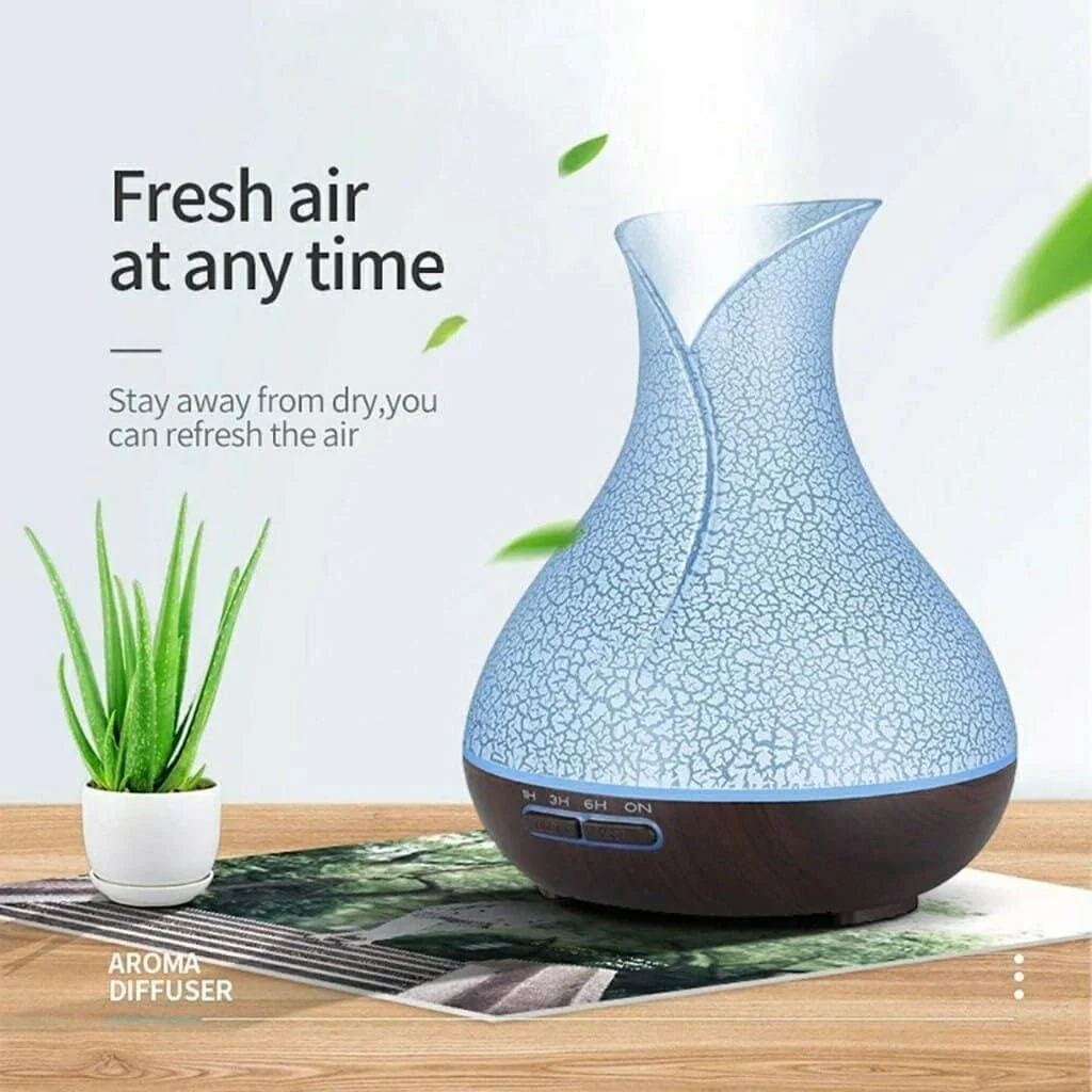 Mobigon Essential Oil Diffuser, Aromatherapy Diffuser 500ml with Remote Control, 4 Timer & Auto-Off Safety Switch, 7 Color LED Lights Mode, 10 Hours Quiet Humidifier for Bedroom - H.Dark Brown