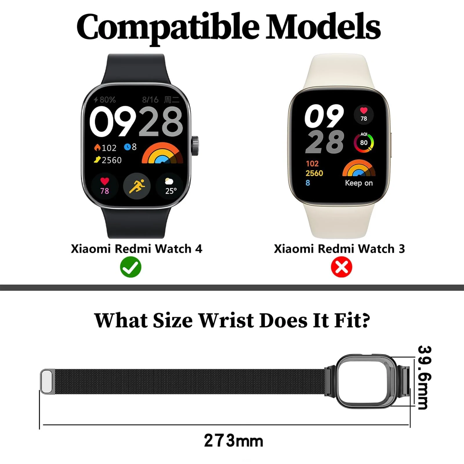 DL3 Mobilak Strap Compatible with Xiaomi Redmi Watch 4, Men and Women Adjustable Metal Stainless Steel Mesh Magnetic Breathable Replacement Wristband Watch Bands for Redmi Watch 4 - Black