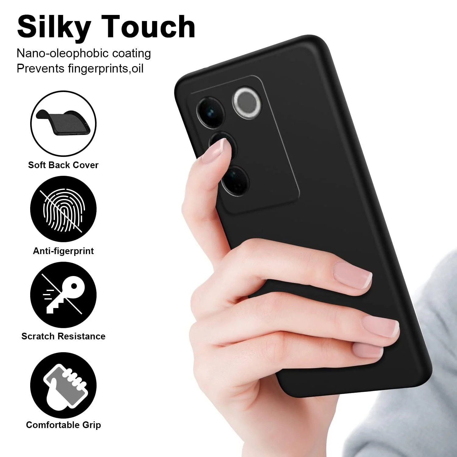 DL3 Mobilak Liquid Silicone Protective Case for vivo V27e / vivo S16e with Microfiber Lining and Shockproof Design - Black