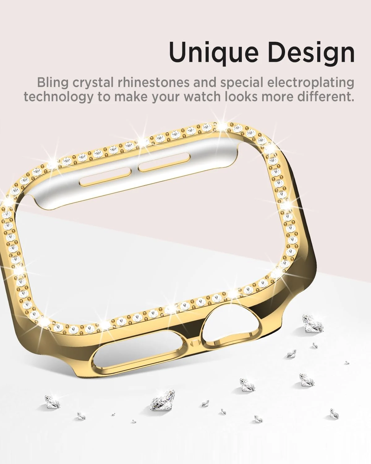 DL3 Mobilak Bling Case Without screen protector for Apple Watch Series 10 46mm, Hard PC Frame Case, Crystal Diamonds Bumper Cover for Women Girls, Slim Protective Cover for iWatch 10 46mm - Gold
