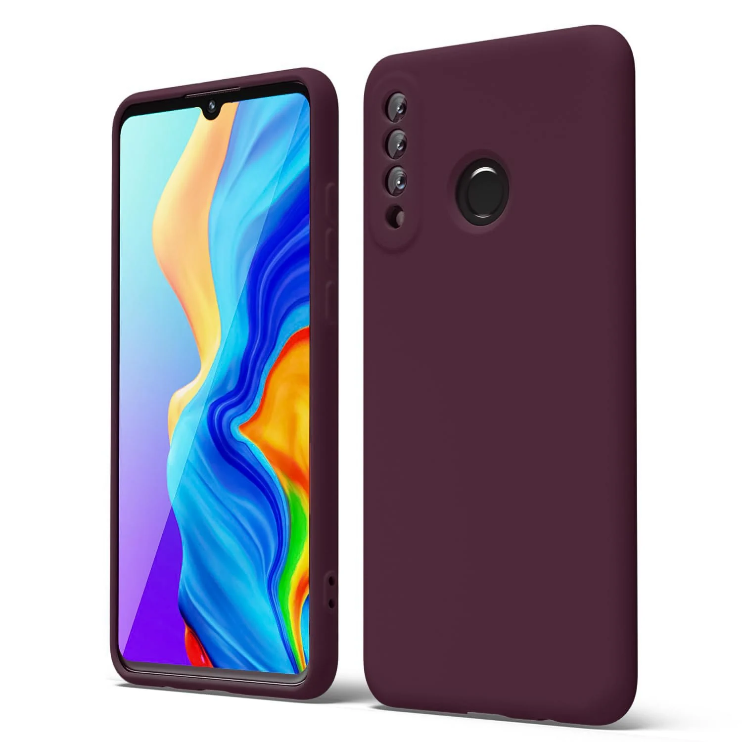 DL3 Mobilak Soft Silicone Protective Case for Huawei P30 Lite / Nova 4E with Microfiber Lining and Shockproof Design - Wine Red