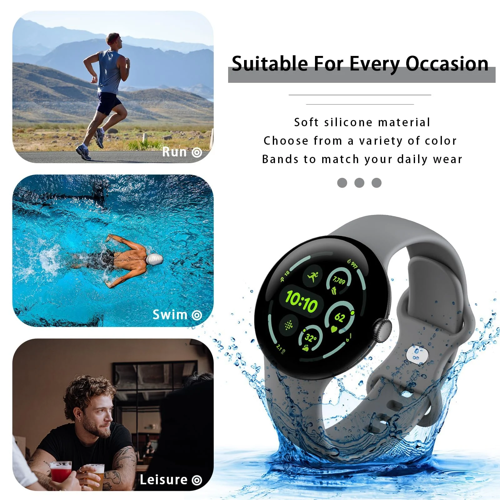 DL3 Mobilak Band Compatible with Google Pixel Watch 1/2/3/4 (41mm), Soft Silicone Sport Replacement Straps Bracelet for Google Pixel Watch 41mm - Gray
