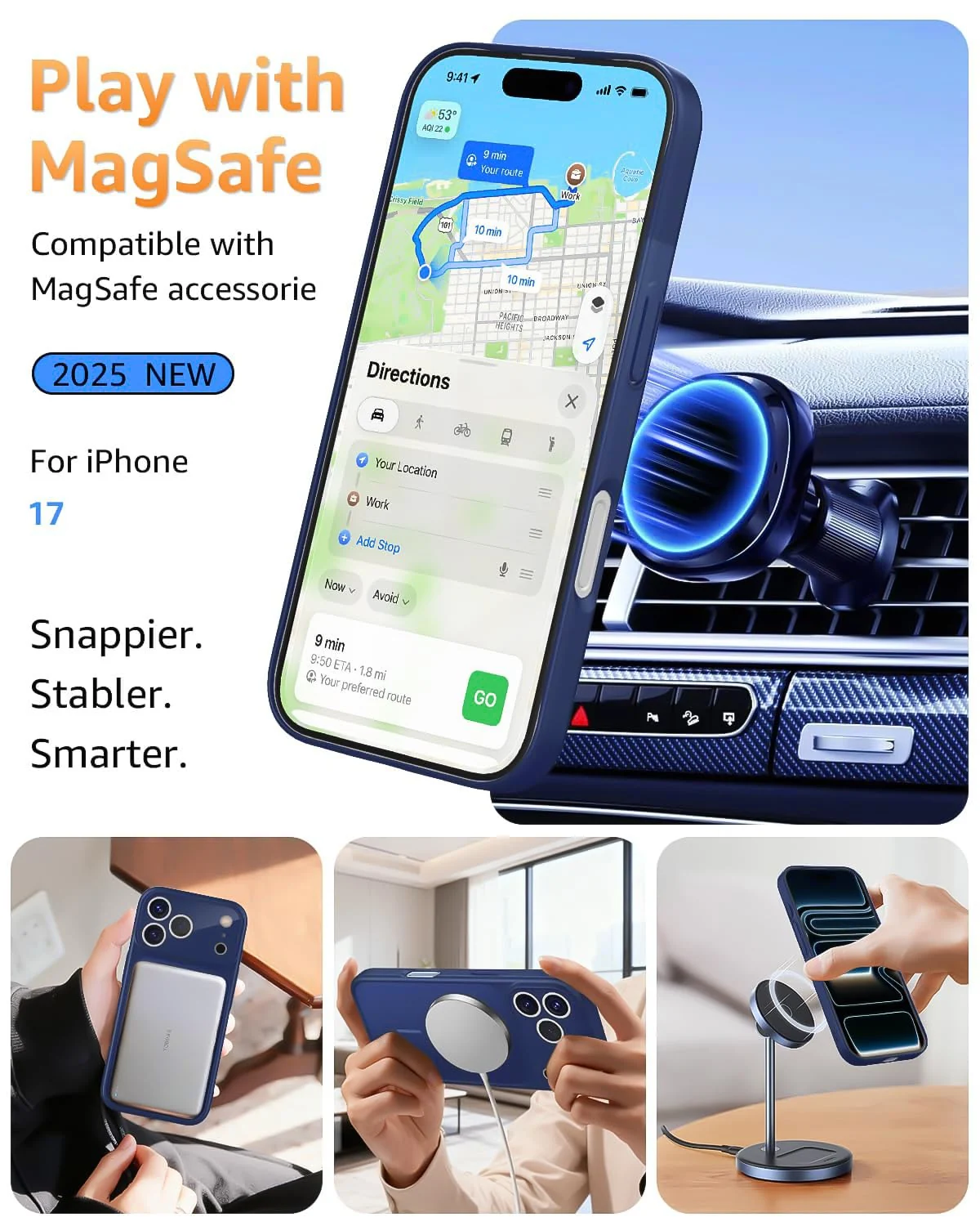 DL3 Mobilak MagSafe-Compatible Magnetic Case for iPhone 17 with Camera Protection and Shockproof Design - Blue