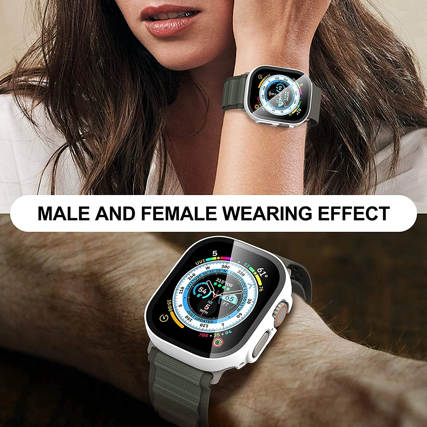 DL3 Mobilak Hard Case Designed for Apple Watch Ultra 2 (2023) / Ultra 1 49mm, Built-in 9H [HD Clear] Tempered Glass Screen Protector, [Full Protection] Slim Cover for iWatch 49mm - White
