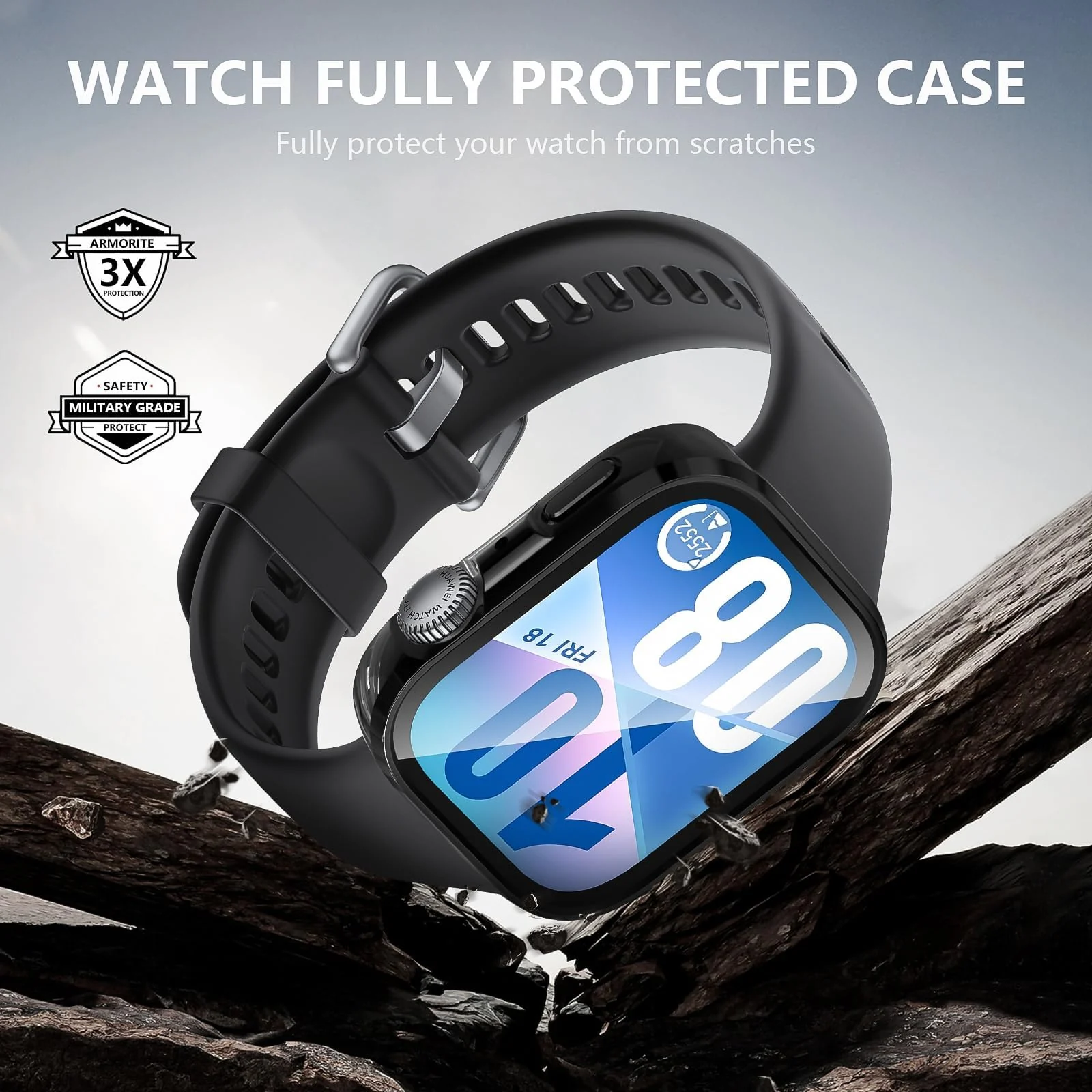 DL3 Mobilak Case Compatible with Huawei Watch Fit 4, Full Coverage Slim Hard Case Protective Bumper Built-in Tempered Glass Screen Protector Shell for Huawei Watch Fit 4 - Black