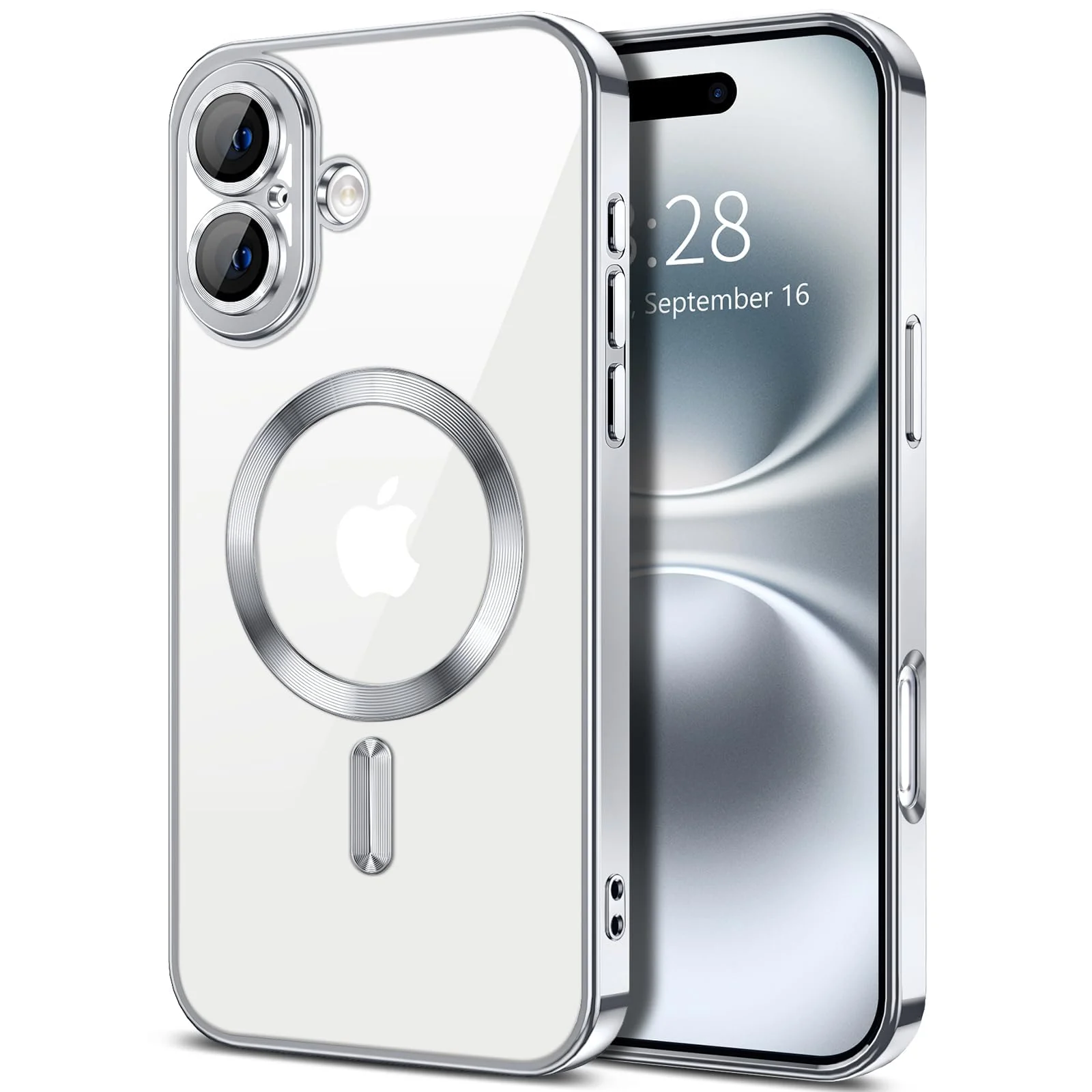 DL3 Mobilak Clear MagSafe-Compatible Magnetic Case for iPhone 16 6.1 with Camera Protection and Shockproof Design - Silver