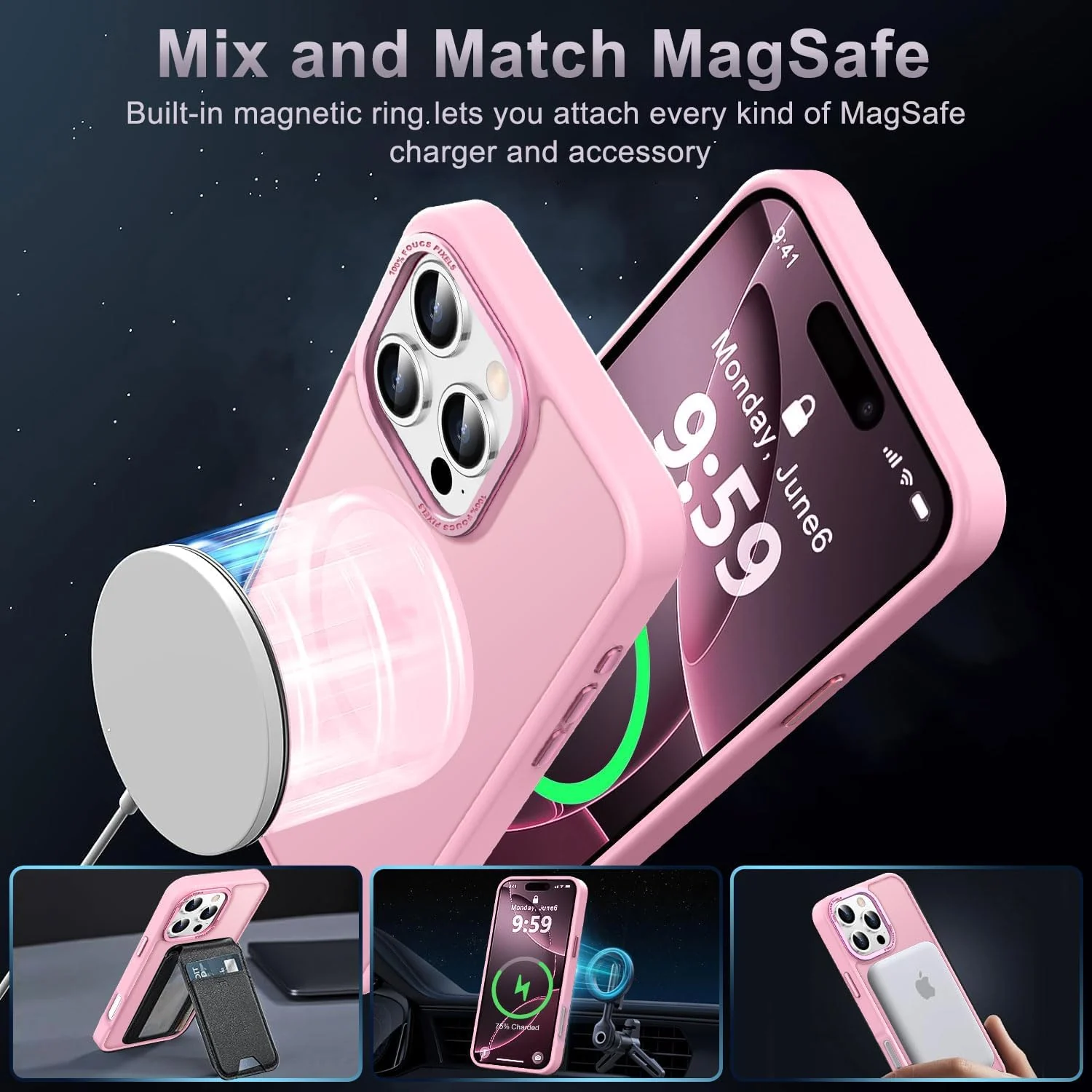 DL3 Mobilak Case for iPhone 13 Pro Max 6.7-inch Magnetic Translucent Matte Phone Cases [Compatible with MagSafe] Thin Slim Fit Shockproof Hard Protective Cover for Men Girls - Pink