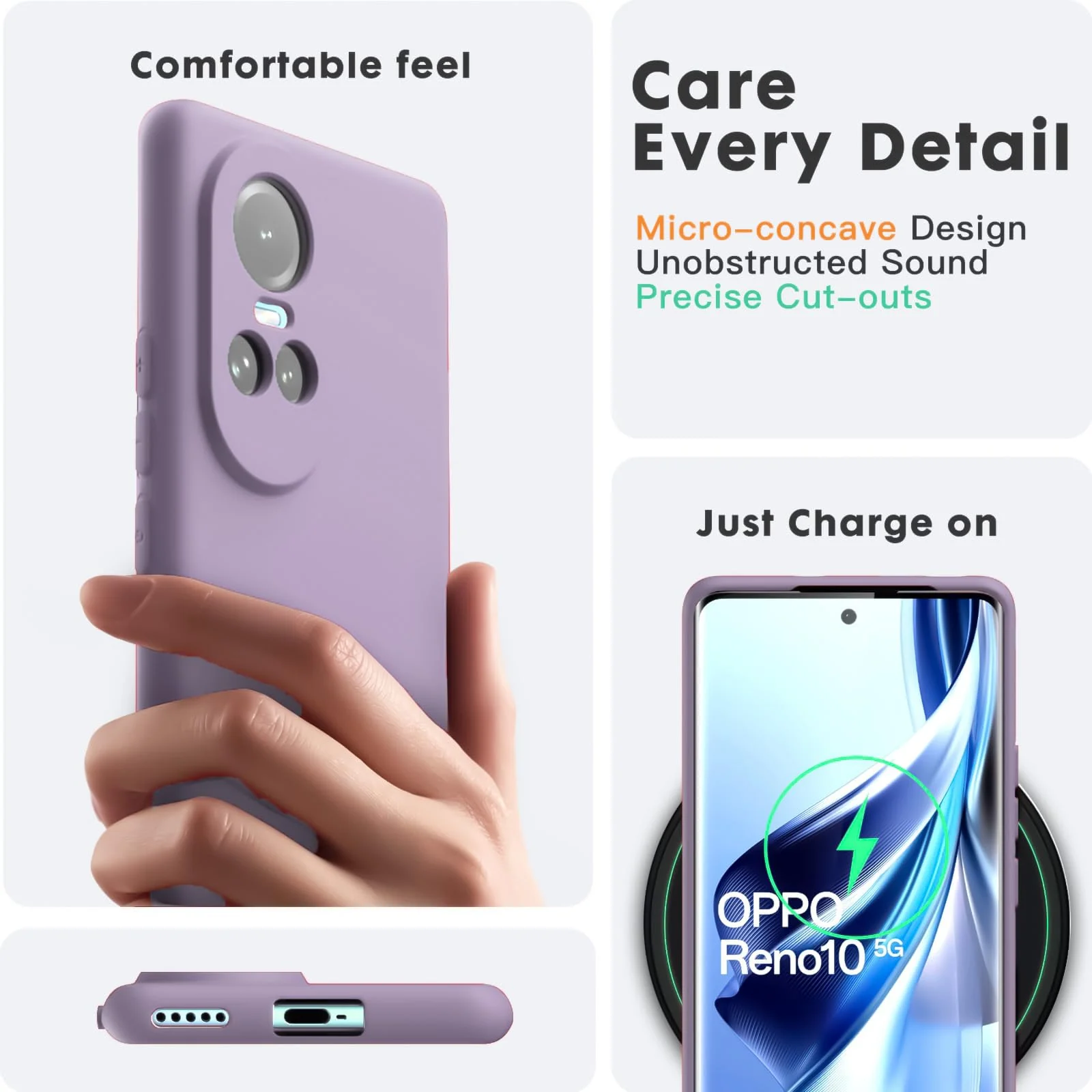 DL3 Mobilak Liquid Silicone Case for OPPO Reno 10, Shock-absorbing protection, Scratch-resistant surface, Soft microfiber lining - Lavender