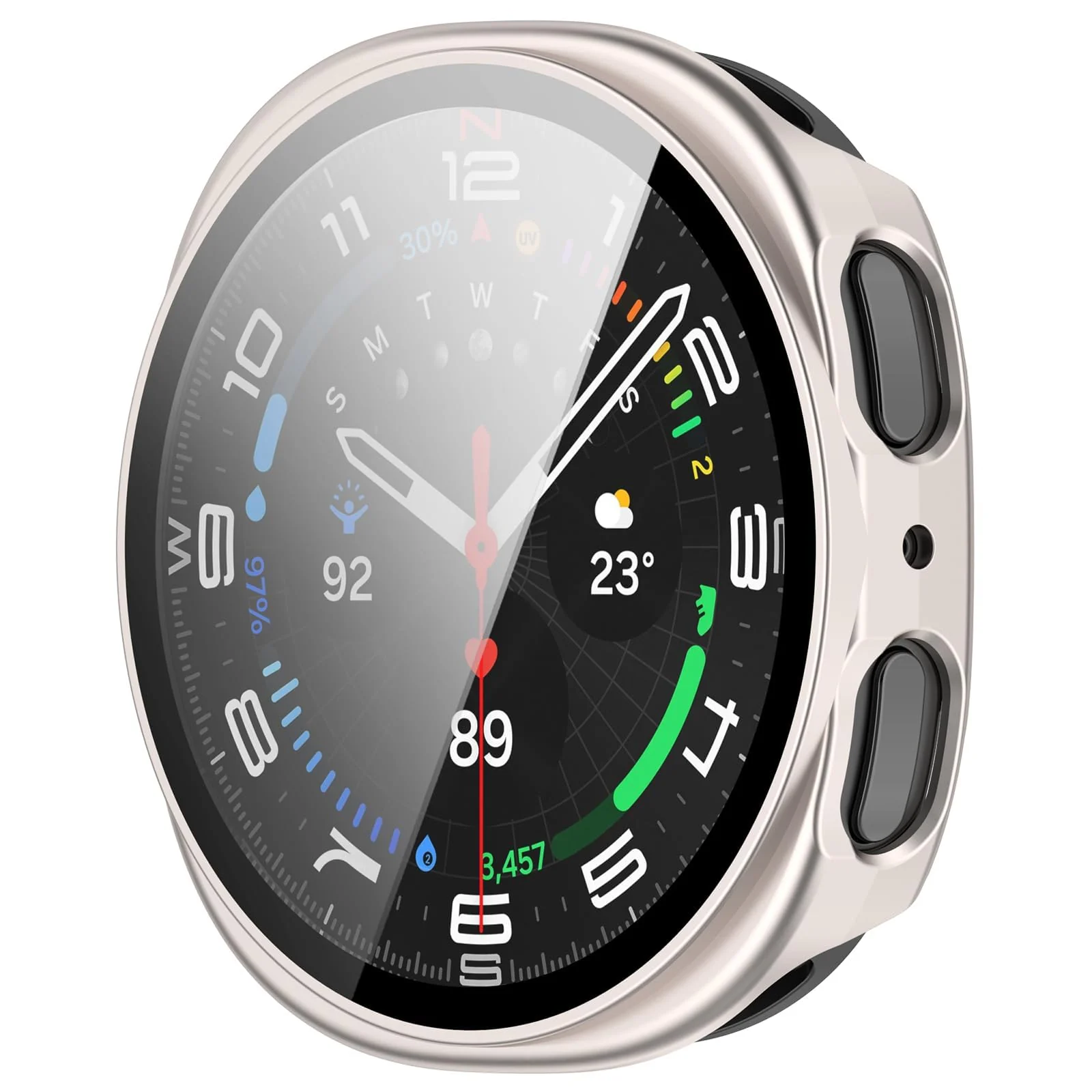 DL3 Mobilak Case Compatible with Samsung Galaxy Watch 8 44mm, Full Coverage Slim Hard Case Protective Bumper Built-in Tempered Glass Screen Protector Shell for Galaxy Watch8 44 mm - Starlight
