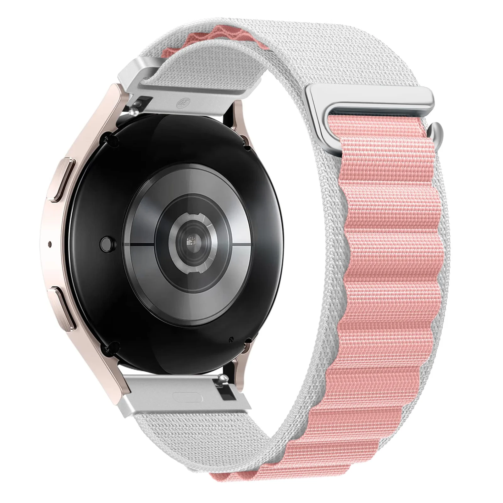DL3 Mobilak No-Gap Nylon Watch Bands Compatible with Samsung Galaxy Watch 6 5 4 Band 40mm 44mm/Watch 5 Pro Band 45mm/Watch 6 4 Classic Band 42mm 43mm 46mm 47mm, Alpine Loop Woven Sport Strap Men Women - White Pink