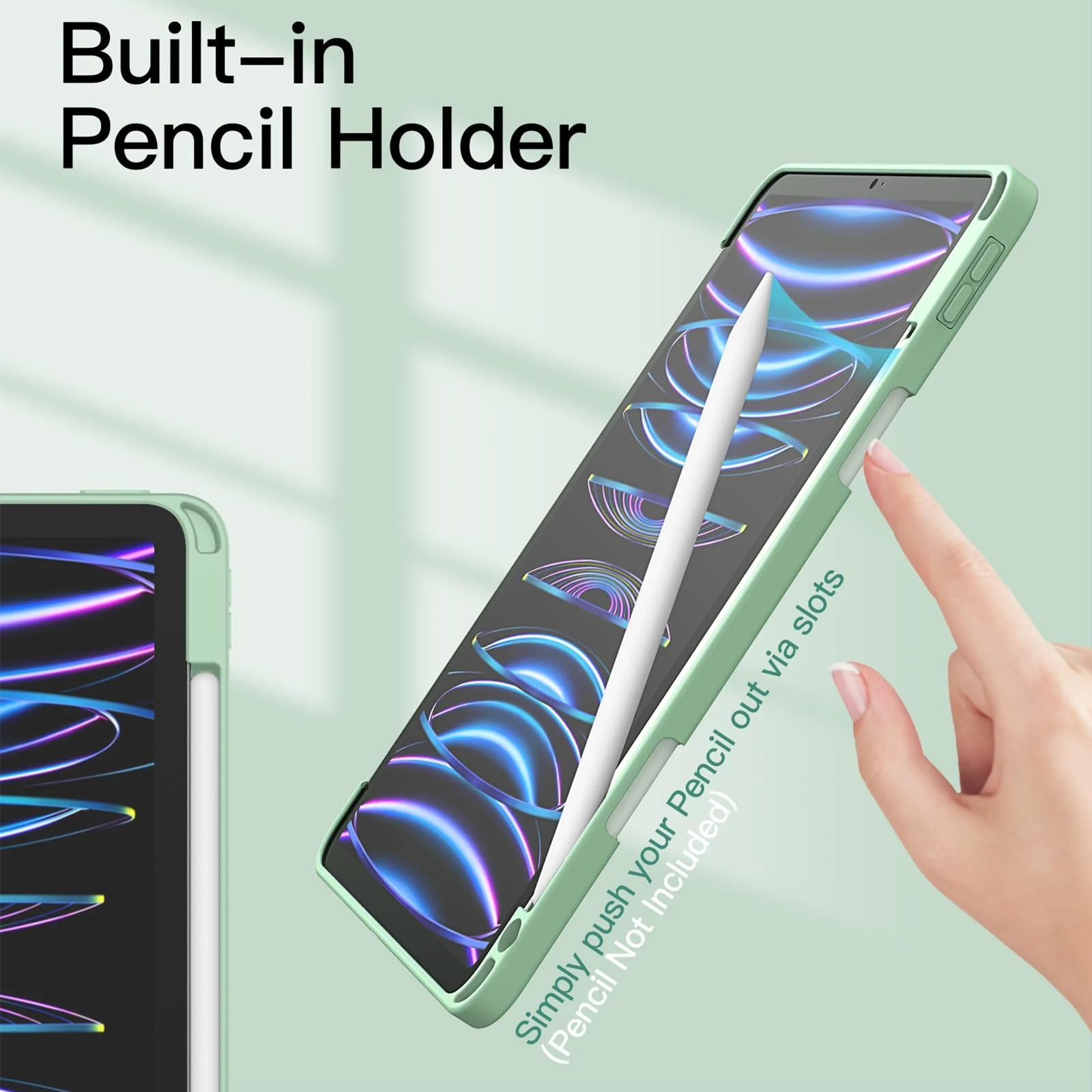 DL3 Mobilak for iPad Pro 11 Inch Case 4th /3rd /2nd Generation(2022/2021/ 2020), Clear Shockproof Back Cover Built-in Pencil Holder, Auto Sleep/Wake - Mint Green