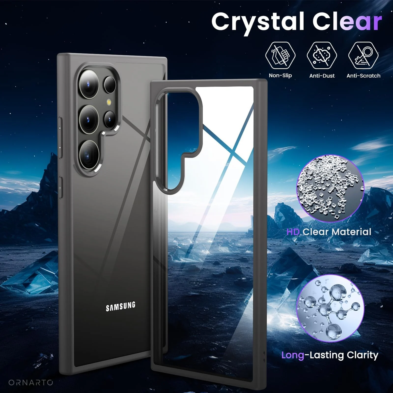 DL3 Mobilak PC and TPU Protective Case for Samsung Galaxy S24 Ultra with Camera Protection and Military-Grade Protection - Titanium Grey