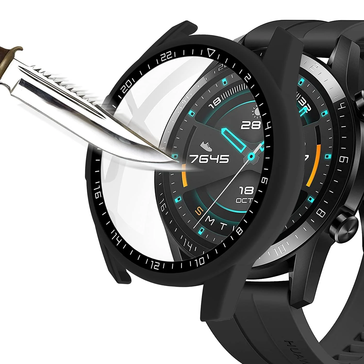 DL3 Mobilak Case Compatible with Huawei Watch GT2 46mm PC Cover with Bezel Tempered Glass Protection, Ultra Thin Full Protection for Huawei Watch GT 2 46 mm Protective Case - Black