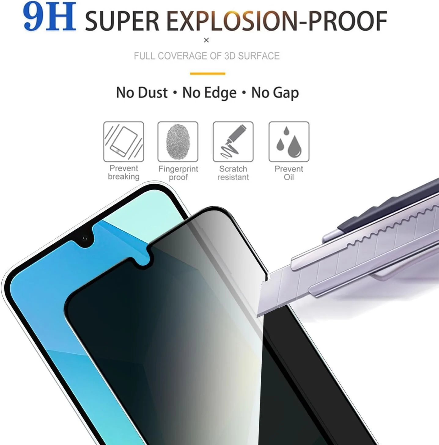 DL3 Mobilak vivo Y28 4G Privacy Screen Protector, Anti-Spy 9H Hardness Tempered Glass Film [Case Friendly] [Bubble Free] - Black