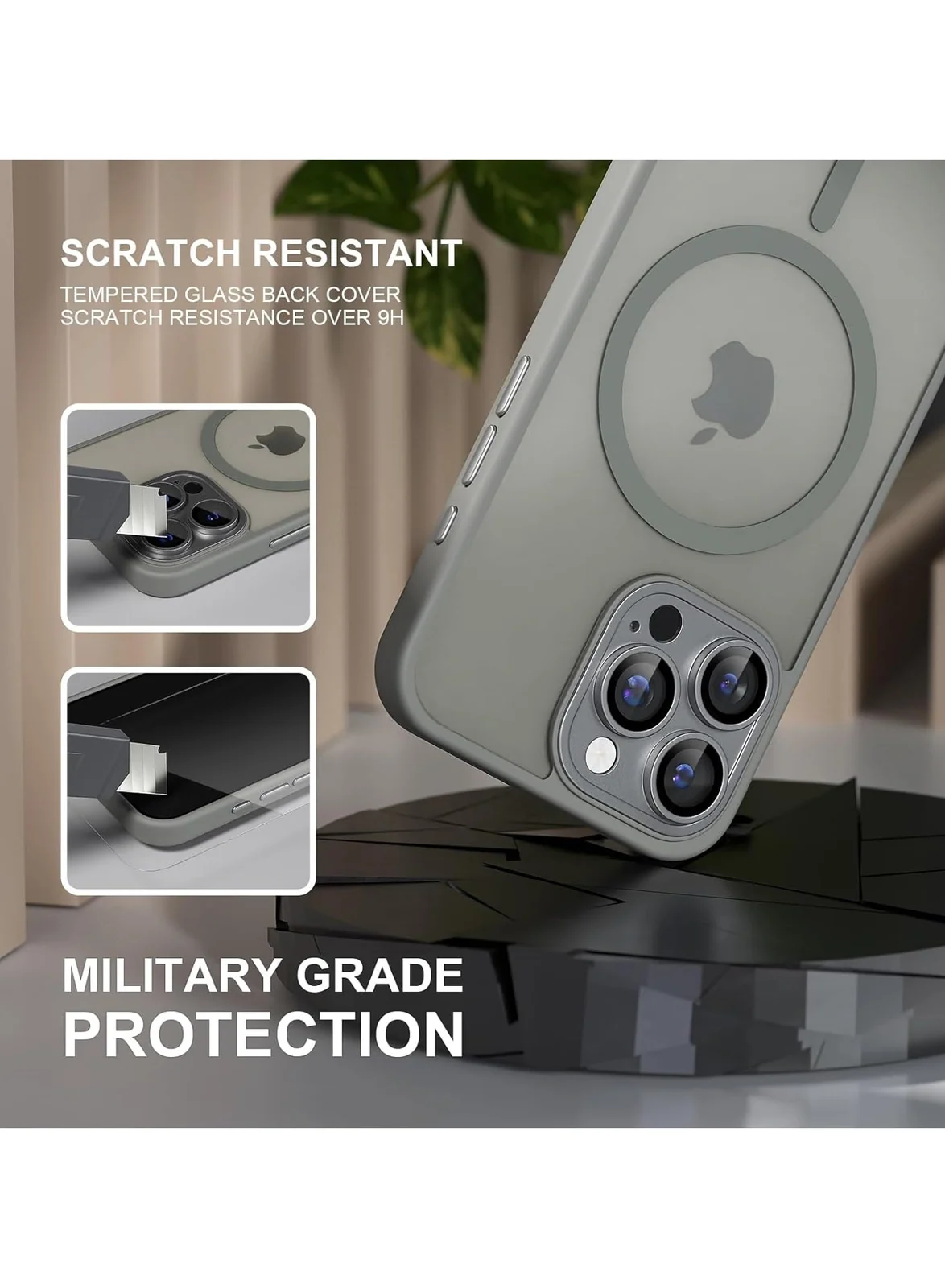 DL3 Mobilak Translucent Matte Case for iPhone 14 Pro, Compatible with MagSafe accessories, Supports wireless charging, Camera protection - Gray