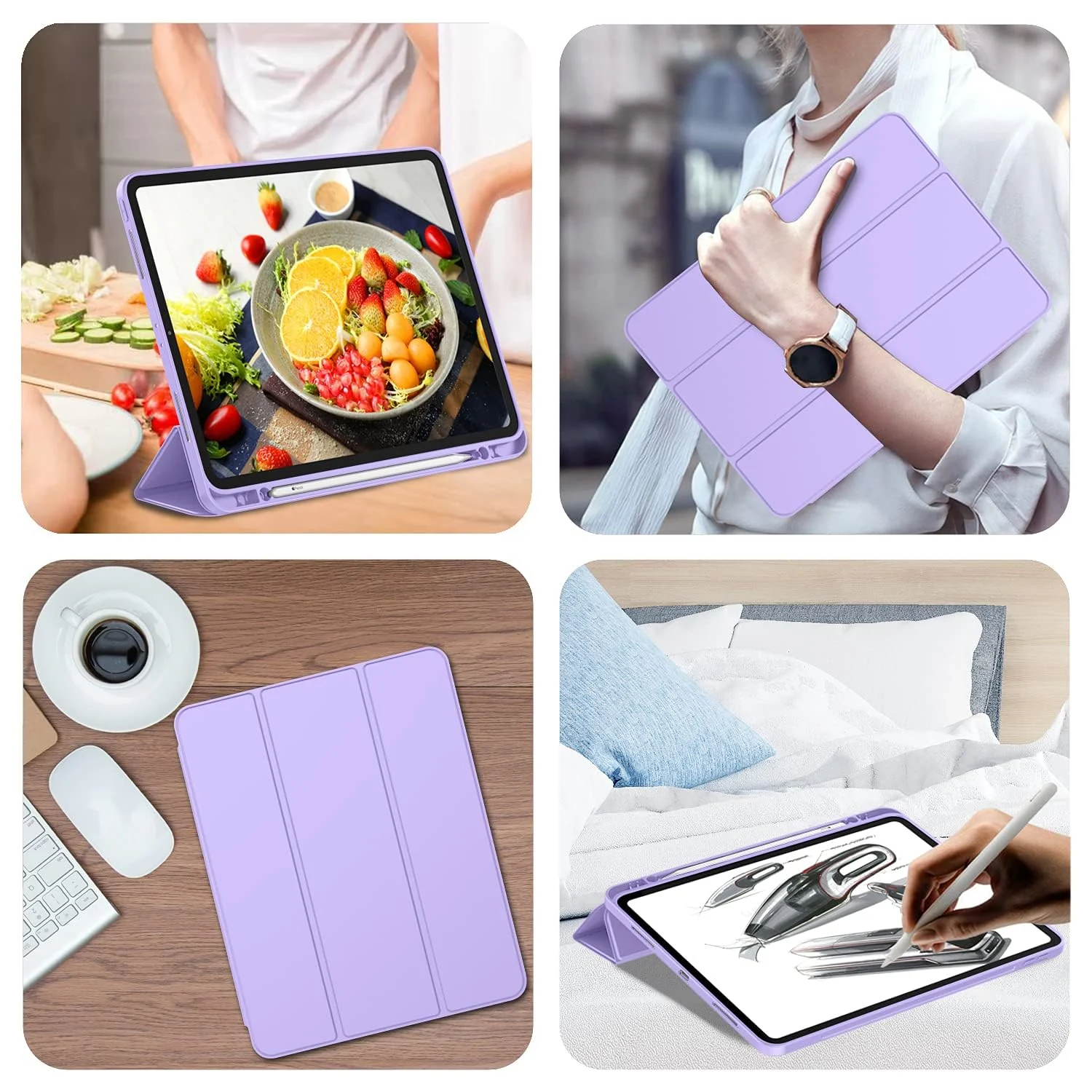 DL3 Mobilak New iPad Pro 12.9 Inch Case 2022/2021/2020(6th/5th/4th Gen) with Pencil Holder, Smart iPad Case [Support Touch ID and Auto Wake/Sleep] with Auto 2nd Gen Pencil Charging - Light Purple