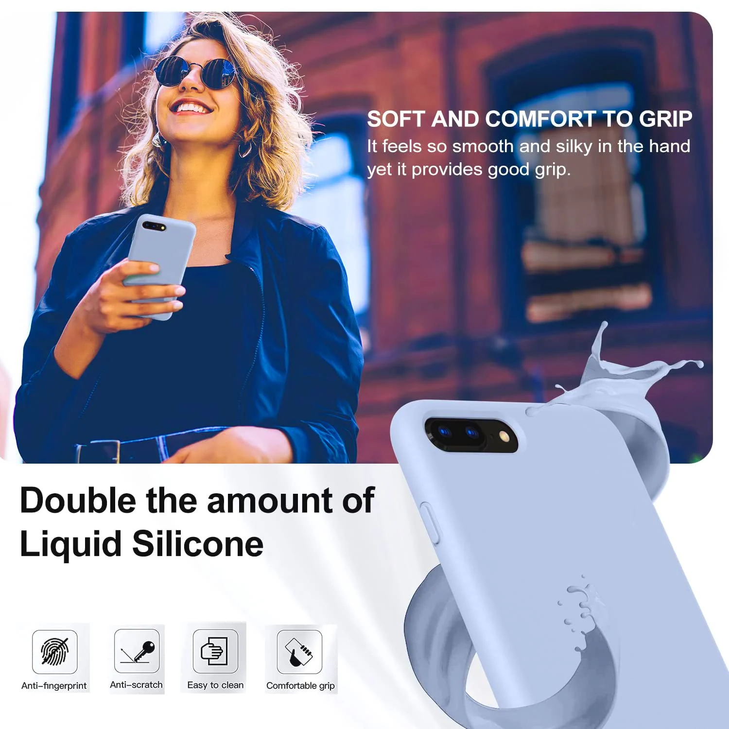 DL3 Mobilak Liquid Silicone Protective Case with Soft Microfiber Lining for iPhone 7 Plus / iPhone 8 Plus - Baby Blue