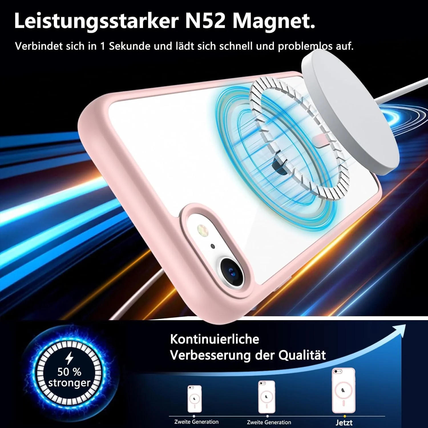 DL3 Mobilak Clear MagSafe-Compatible Magnetic Case for Phone 7 / 8, iPhone SE 2022 / SE 2020 with Camera Protection and Military-Grade Protection - Pink