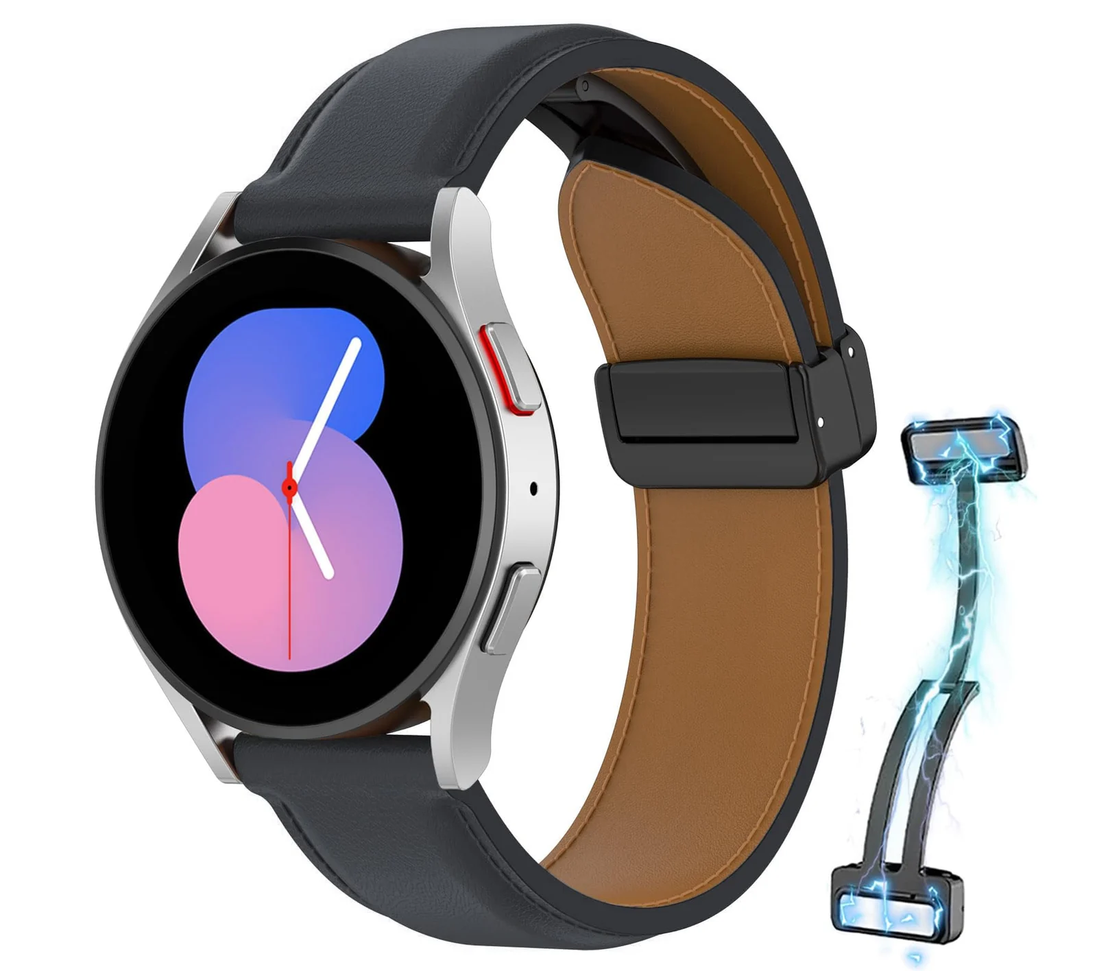 DL3 Mobilak Leather Bands 20MM Compatible with Samsung Gear Sport/Watch 6/5/4 40mm 44mm/Watch 6 Classic 43mm 47mm/ 5 Pro 45mm/S2 classic, Leather Magnetic Buckle Design Strap For active2 - Dark Gray