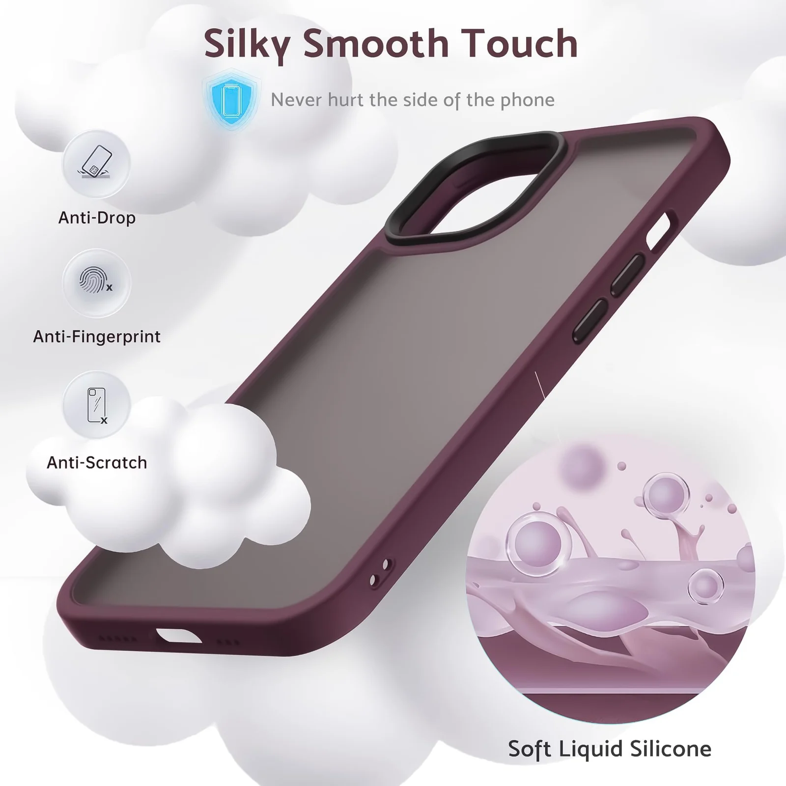 DL3 Mobilak Translucent Matte Case for iPhone 15 + Plus / iPhone 14 Plus 6.7-Inch, Supports wireless charging, Camera protection, Shock-absorbing protection - Wine Red