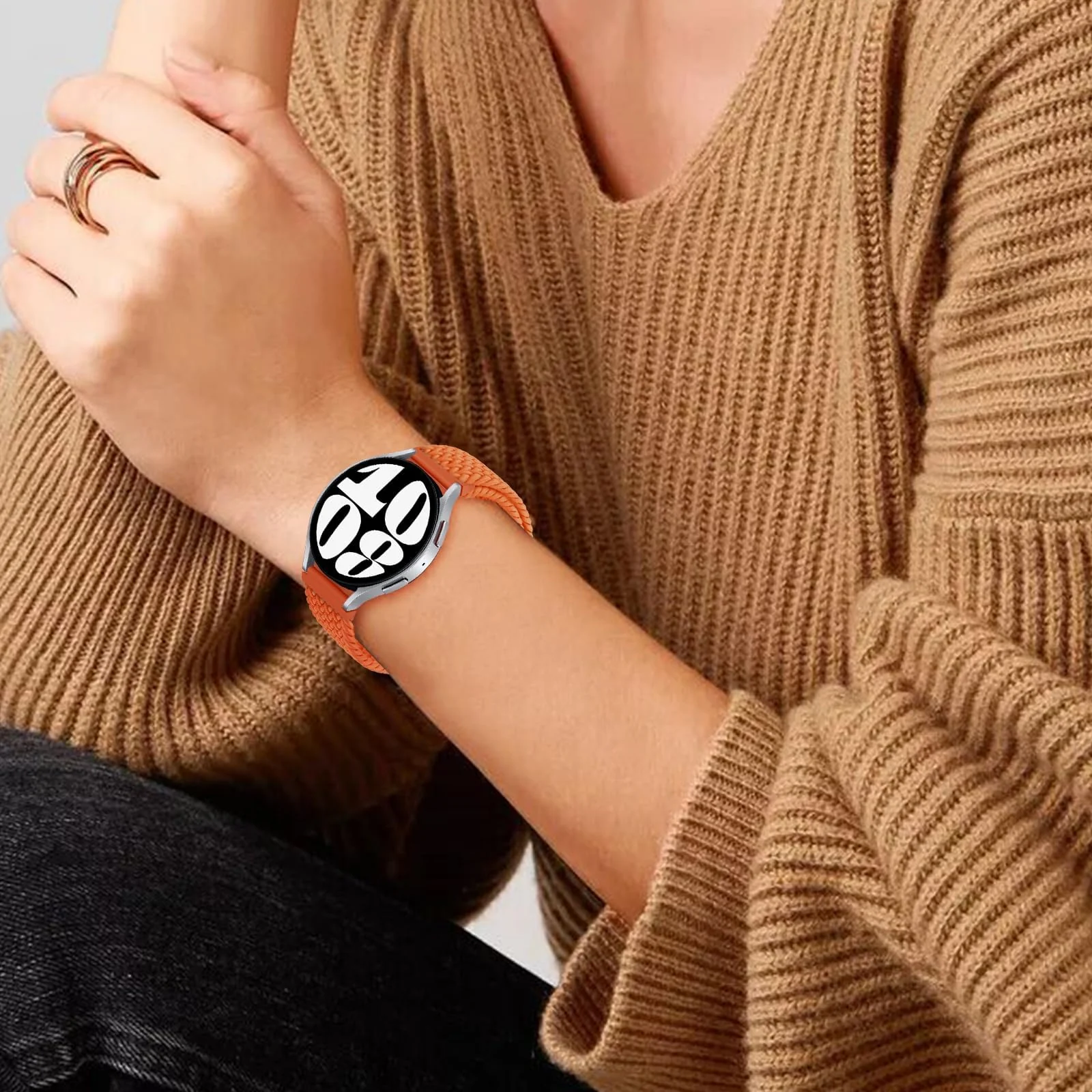 DL3 Mobilak Band 20MM Nylon Braided Solo Loop Strap For Samsung Gear Sport/Watch 6/5/4 40mm 44mm/Watch 6 Classic 43mm 47mm/ 5 Pro 45mm/active 2 40mm 44mm (Orange, Small), unisex-adult - Black