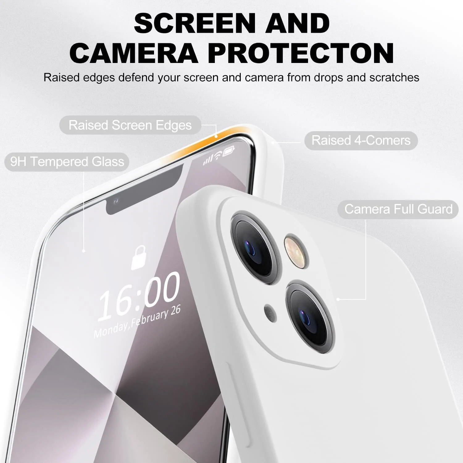 DL3 Mobilak Liquid Silicone Case for iPhone 13 (6.1 Inch), Shock-absorbing protection, Scratch-resistant surface, Soft microfiber lining - White