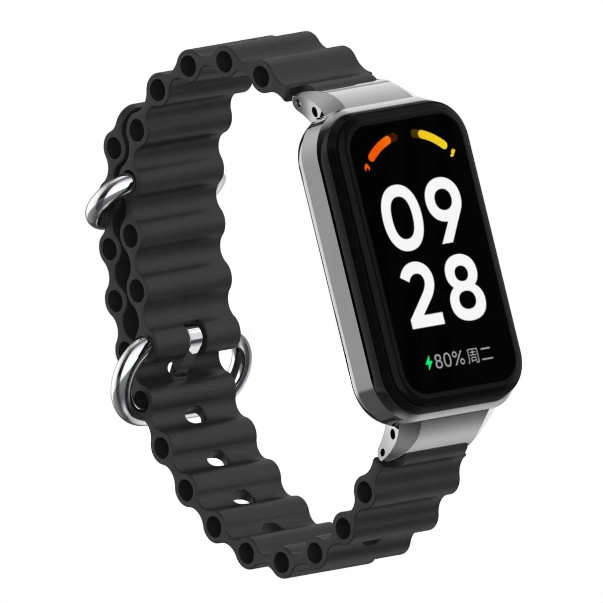 DL3 Mobilak Ocean Strap Compatible with Xiaomi Redmi Band 2/Smart Band 8 Active, Adjustable Silicone Band with Metal Buckle and Frame for Women and Men - Black