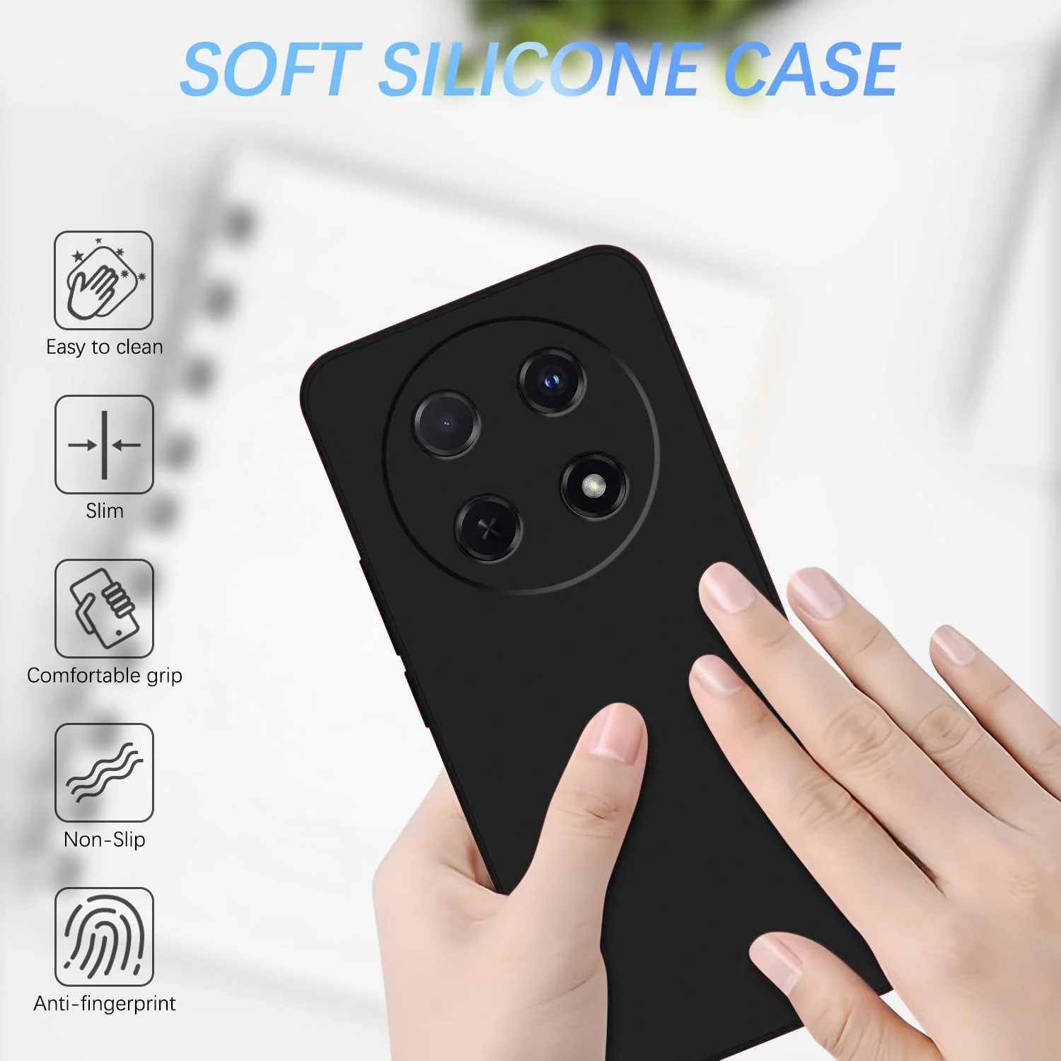 DL3 Mobilak Liquid Silicone Case for Huawei nova 12i, Shock-absorbing protection, Scratch-resistant surface, Soft microfiber lining - Black