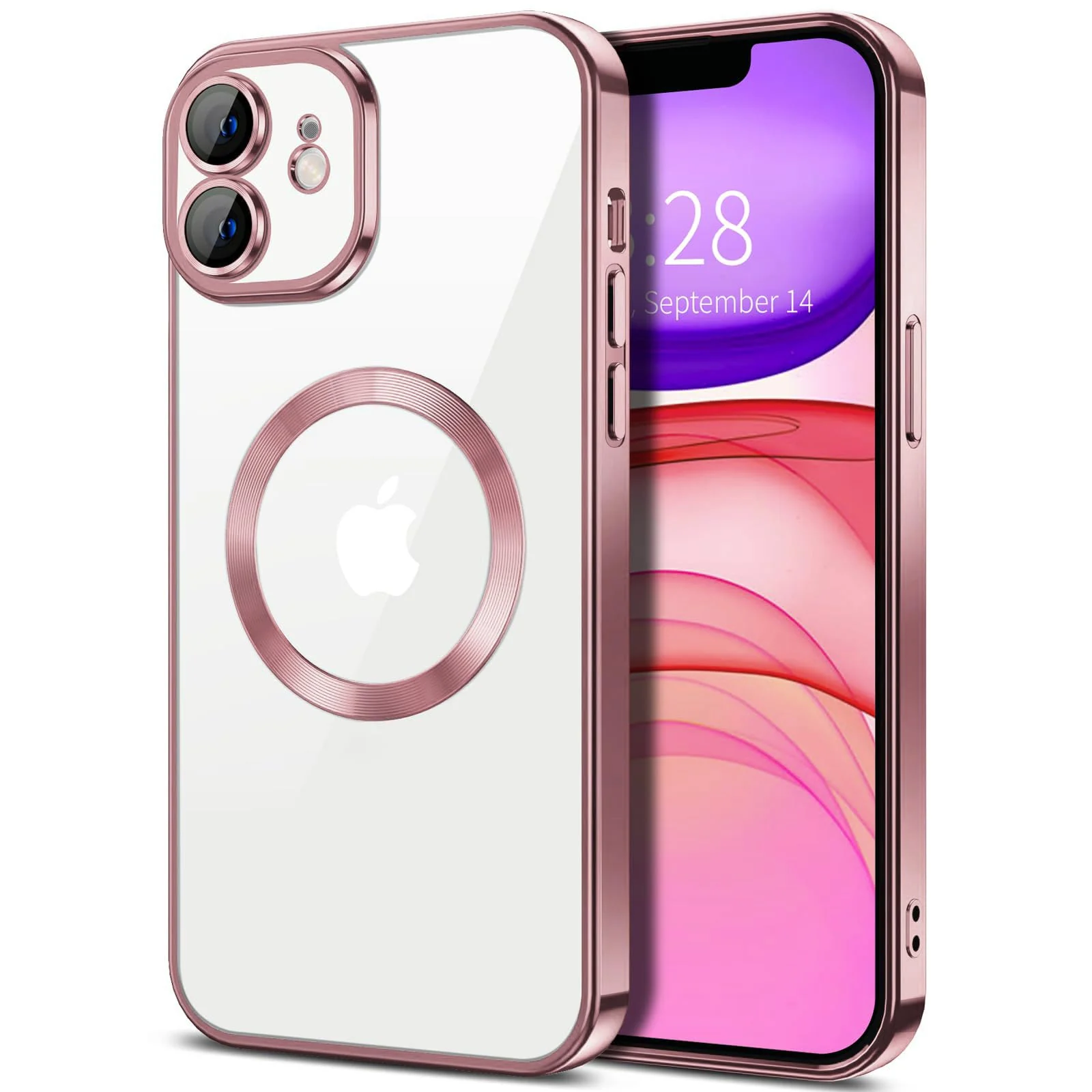 DL3 Mobilak Clear Case for iPhone 12 6.1-Inch with Built-in Camera Lens Protector, Slim Luxury Plating Edge Soft TPU Cover Protective, Transparent Case for Women Girls Men - Rose Gold