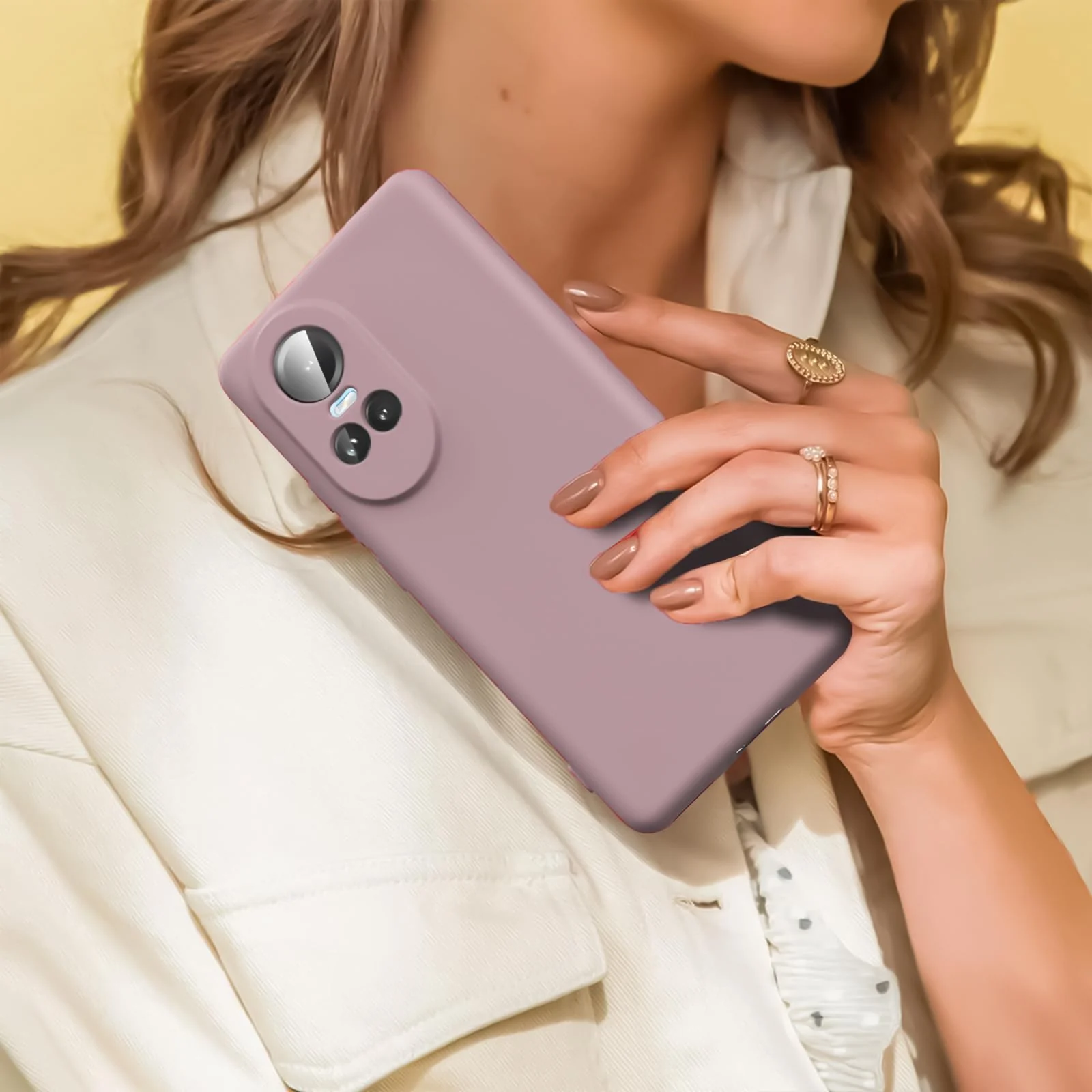 DL3 Mobilak Liquid Silicone Protective Case with Soft Microfiber Lining with Full Camera Protection for OPPO Reno 10 5G / OPPO Reno 10 Pro 5G - Cashmere
