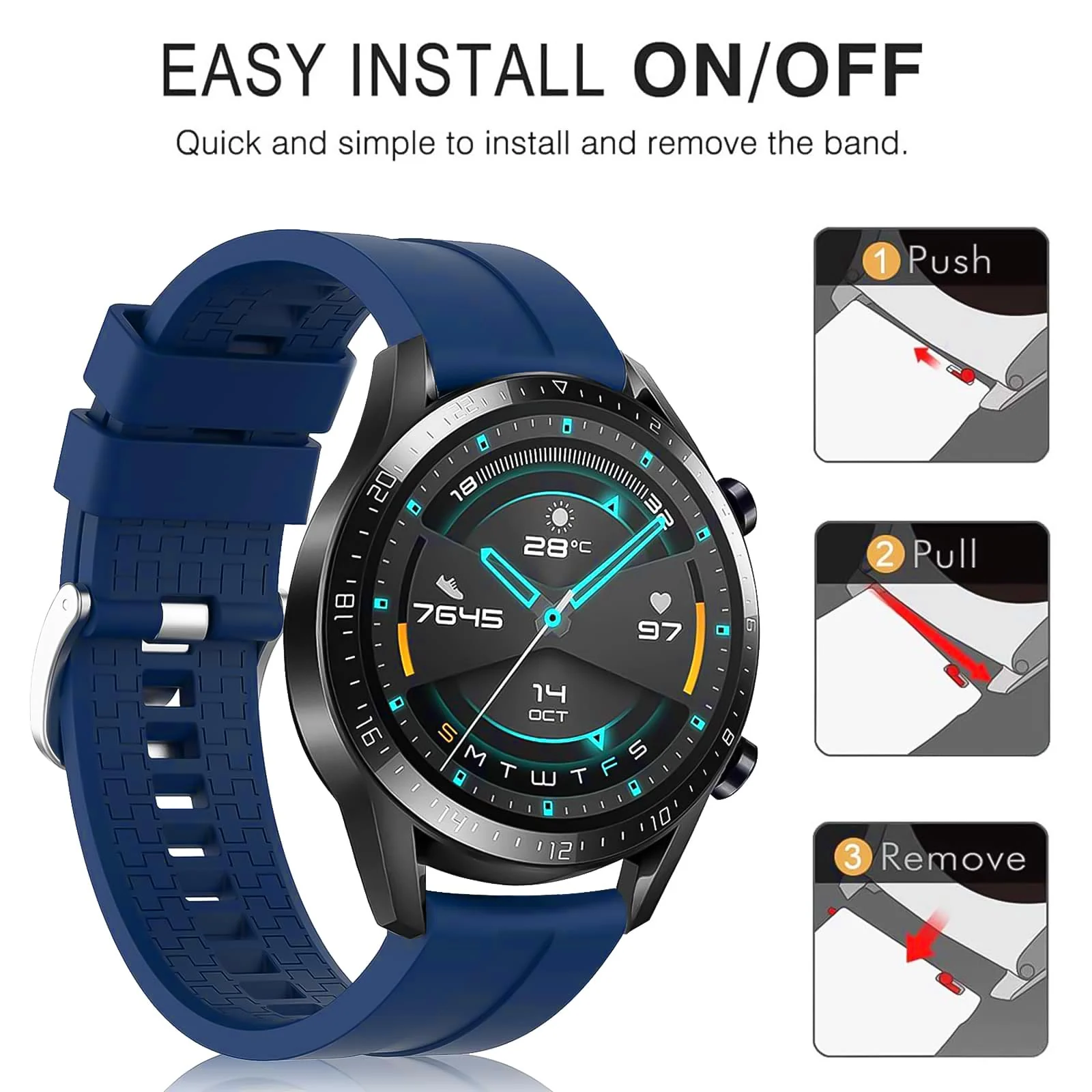 DL3 Mobilak Strap Silicone Band 22MM For Samsung galaxy watch 3 45mm /watch 46mm/Gear S3/Huawei watch GT3 46MM/GT2E/GT 46mm/GT2 Pro/GT2 46MM/honor Magic Watch2 46mm/Amazfit GTR4/GTR3/2/2e - Blue