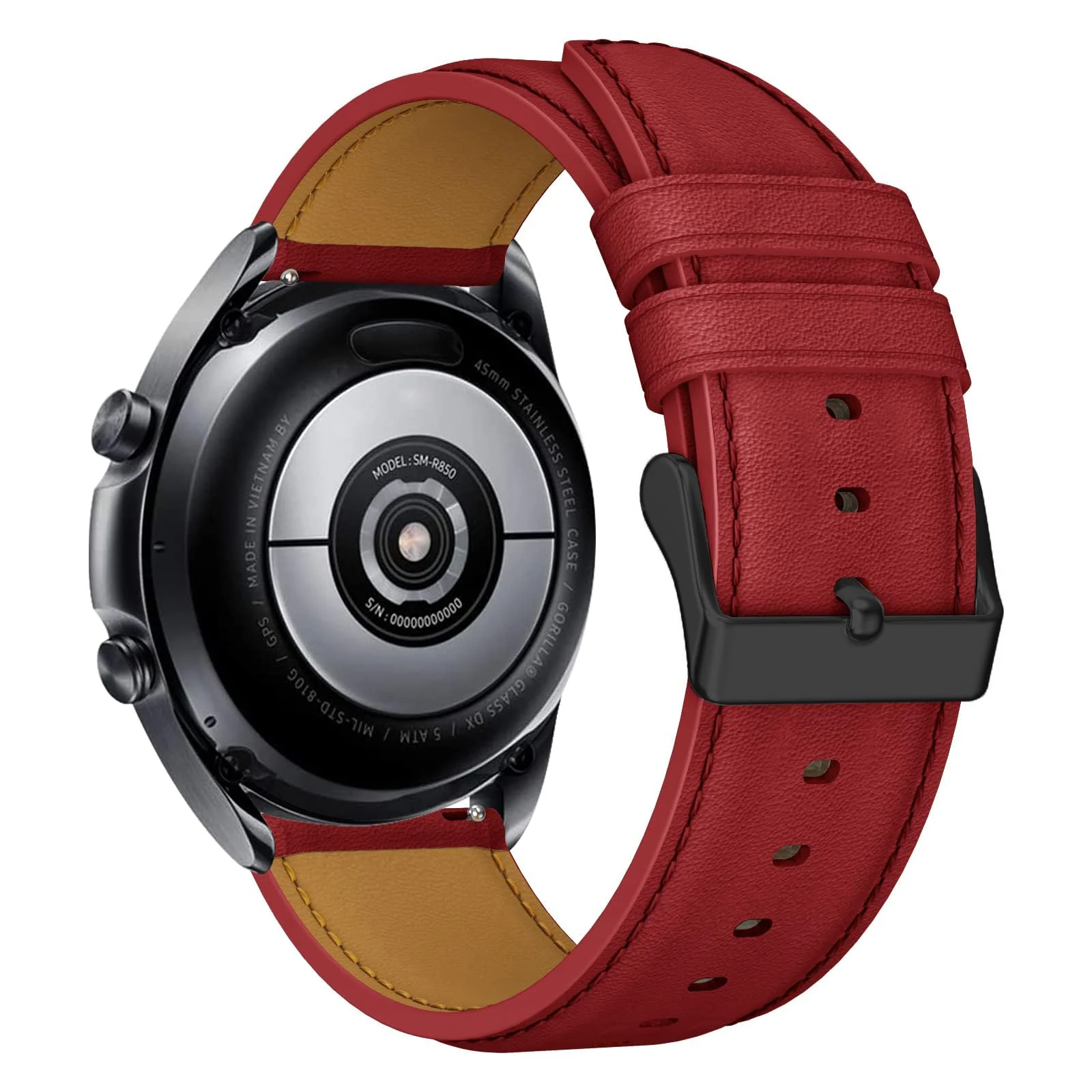 DL3 Mobilak Leather Band 20MM Strap For Samsung Gear Sport/Watch 4/Watch 5/5 Pro /S2 classic/active 2 40mm 44mm/Amazfit GTS 3/ GTS 4/4 Mini/Bip 3/Pro/GTS 2 mini/GTS 2e/Bip U/UPro - Red
