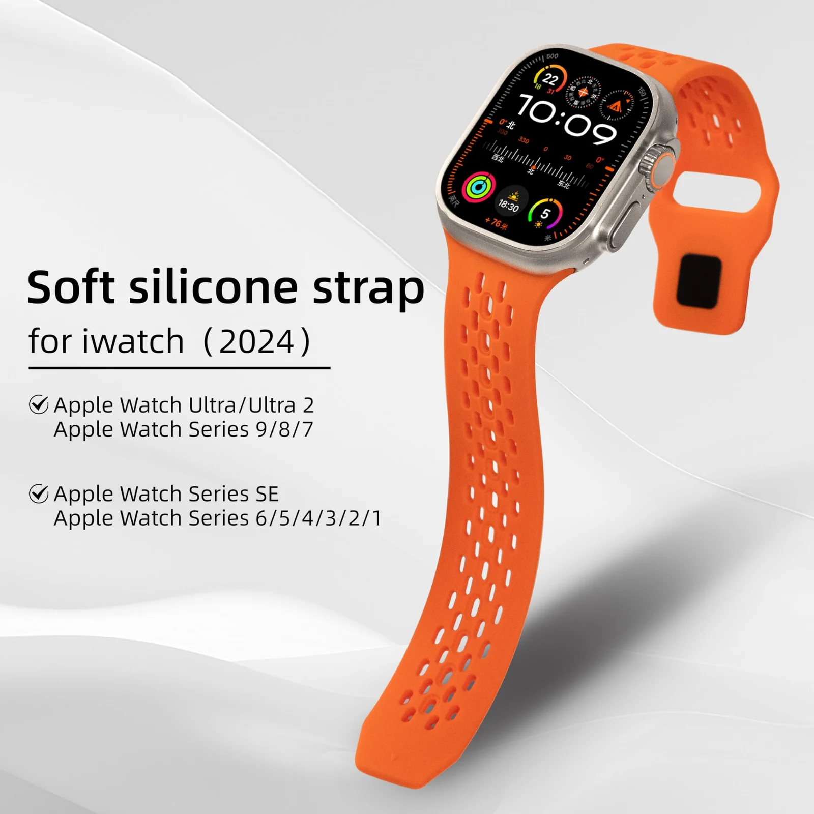 DL3 Mobilak Breathable Sport Band Compatible with Apple Watch 49mm 46mm 45mm 44mm 42mm, Soft Silicone Replacement Strap for iWatch Series 11 10 9 8 7 6 5 4 SE3 SE2 SE Ultra 3 2 1 - Orange