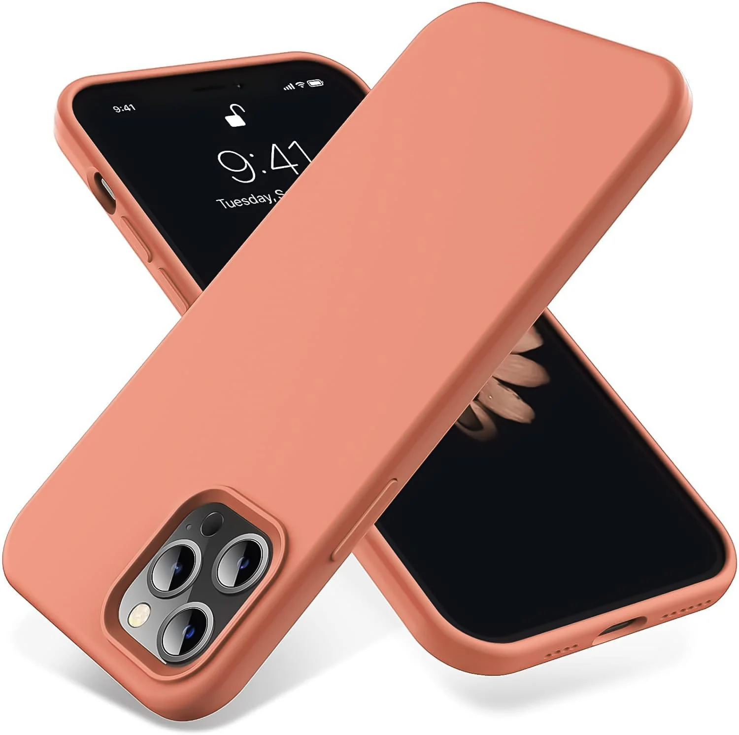 DL3 Mobilak Liquid Silicone Protective Case with Soft Microfiber Lining for iPhone 15 - Light Orange